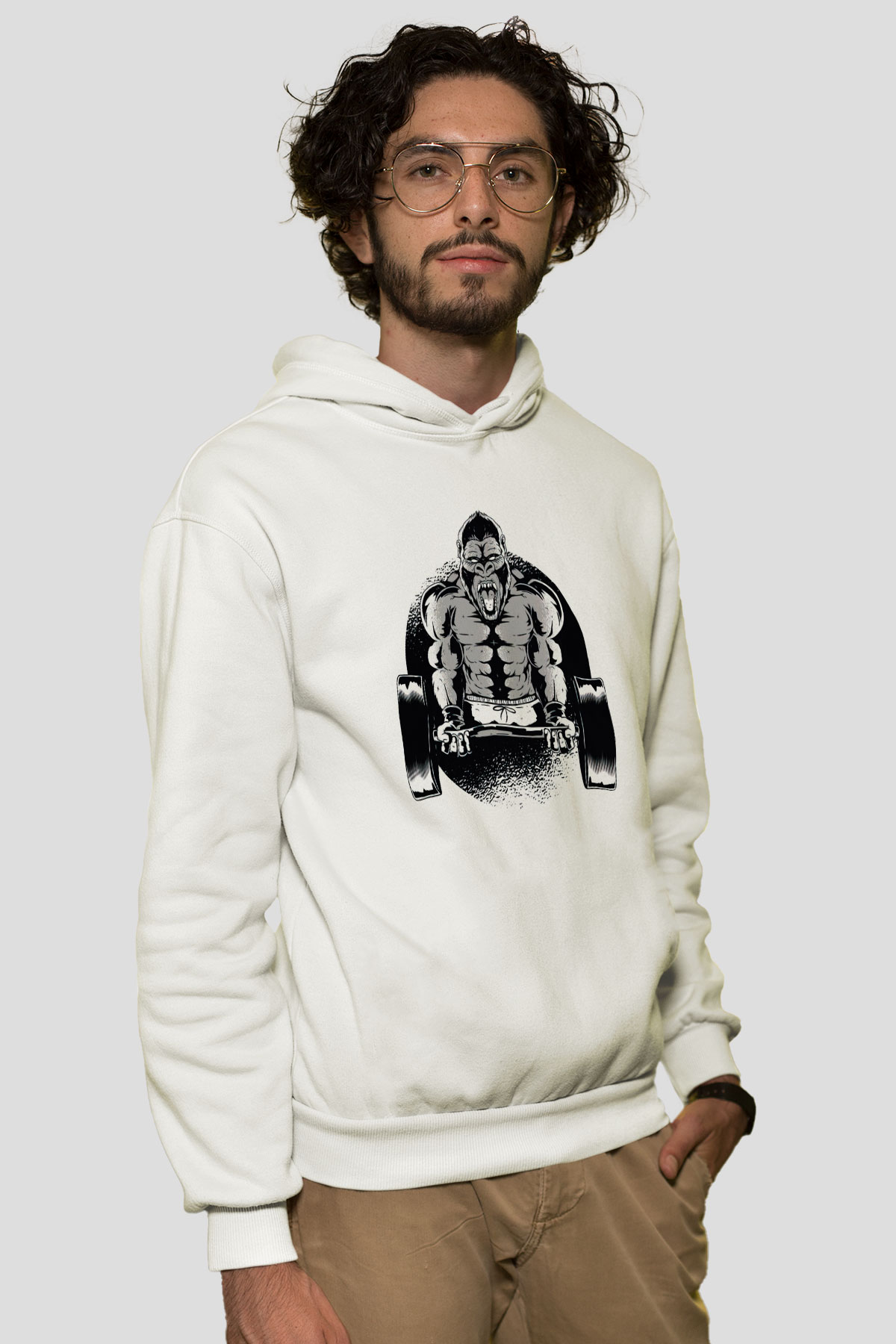 Goril Beyaz Unisex Hoodie