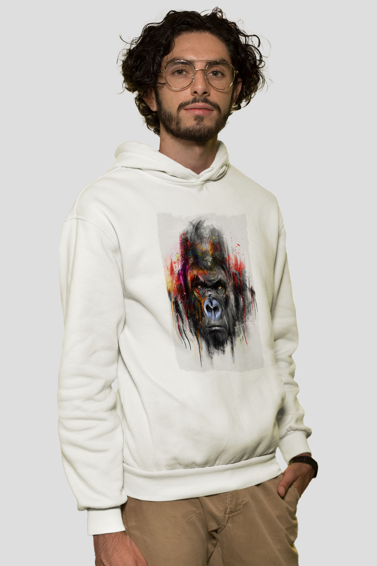 Goril Beyaz Unisex Hoodie