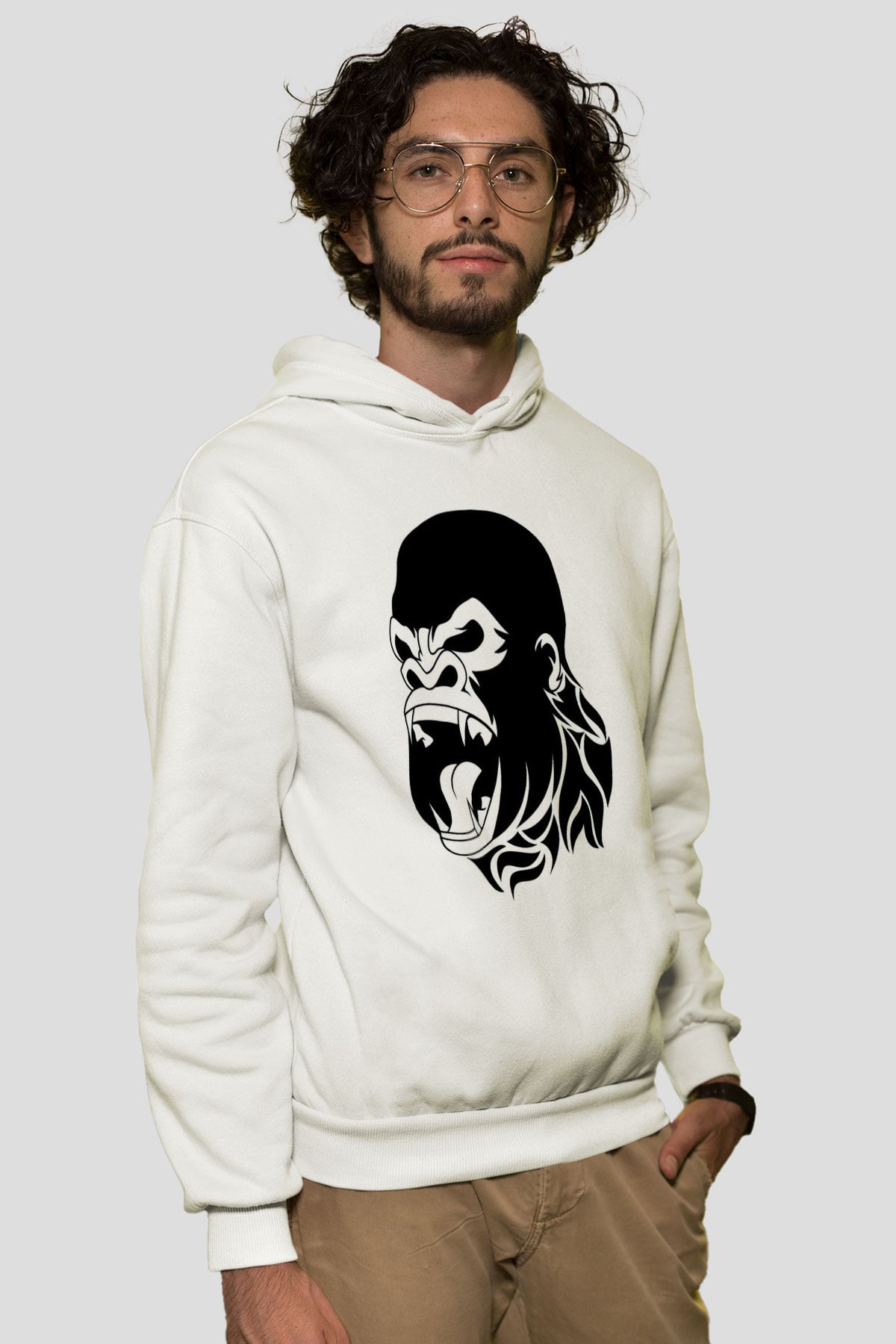 Goril Beyaz Unisex Hoodie