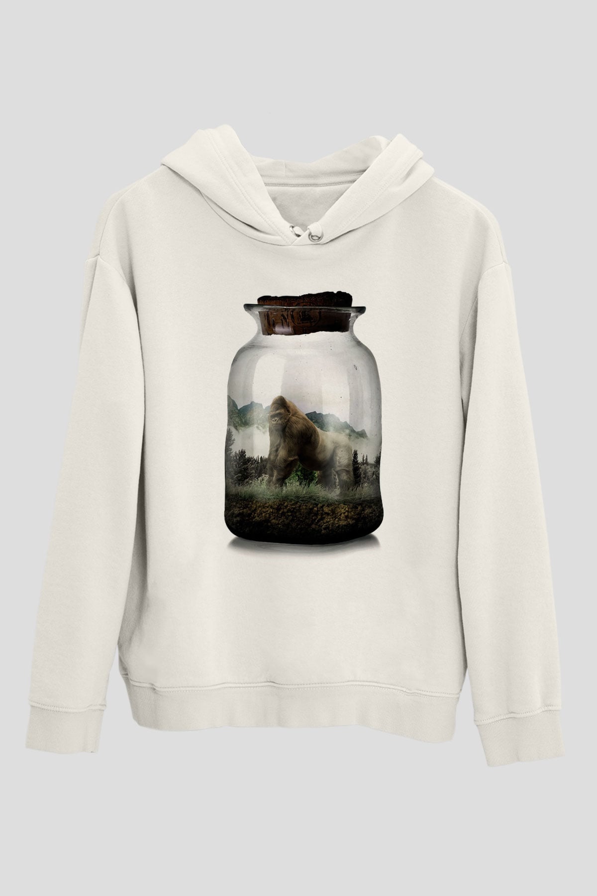 Goril Beyaz Unisex Hoodie