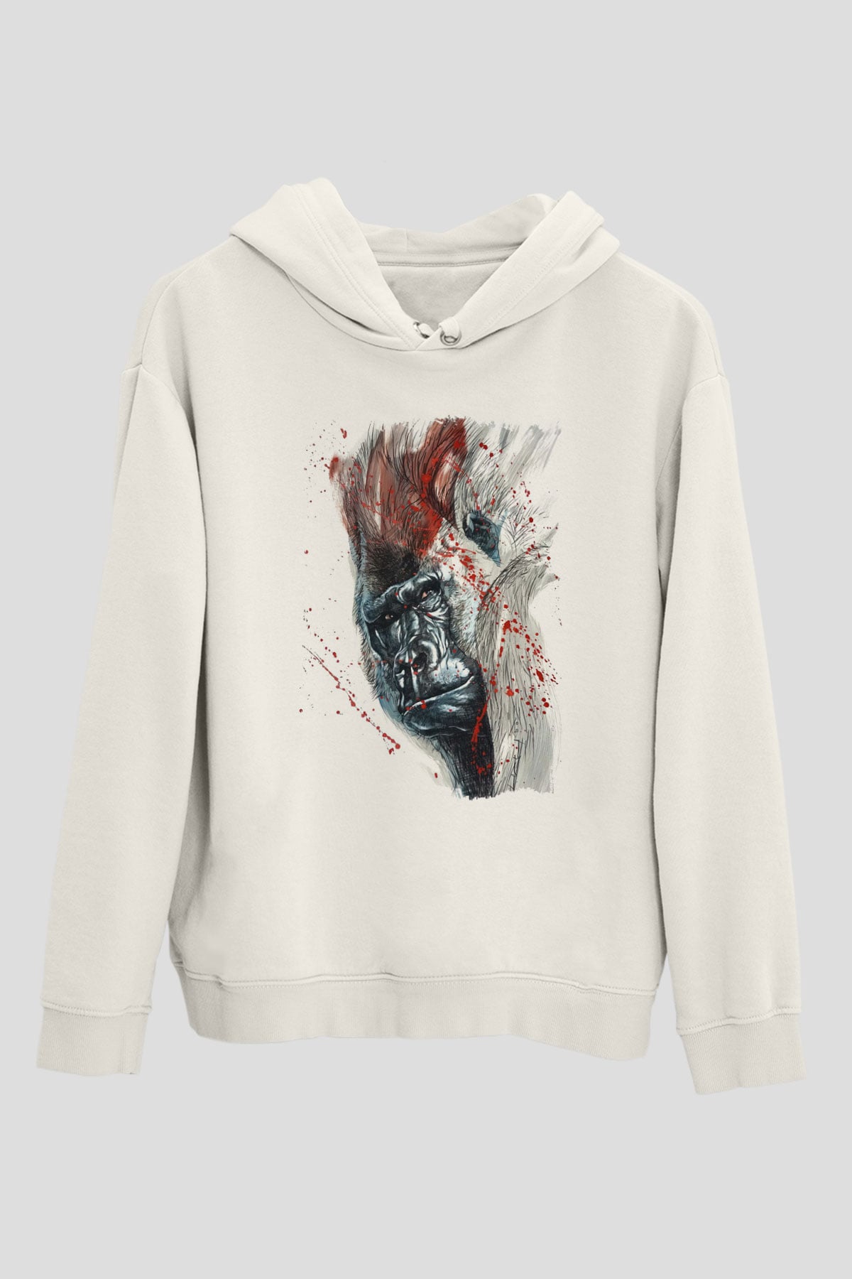Goril Beyaz Unisex Hoodie