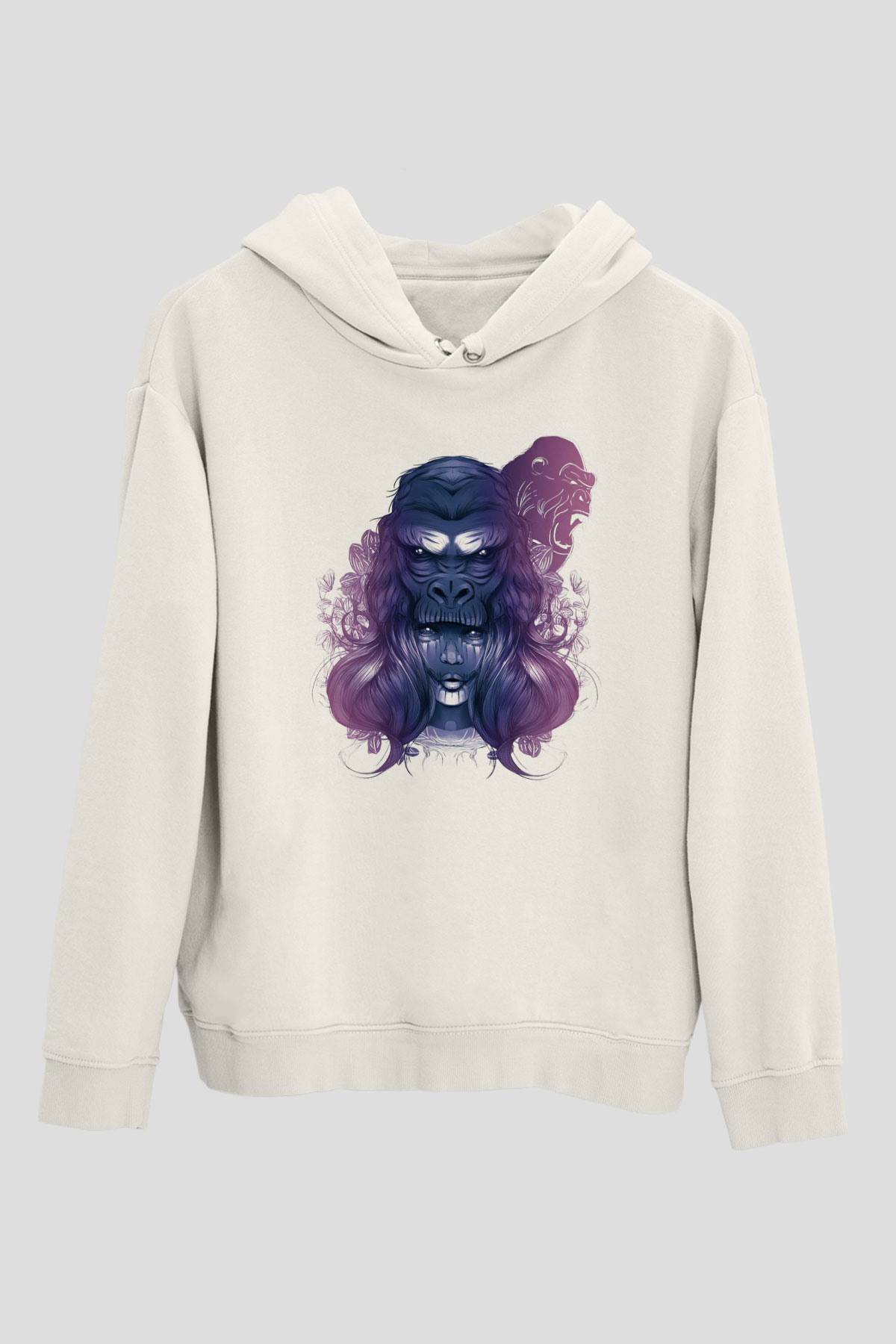 Goril Beyaz Unisex Hoodie