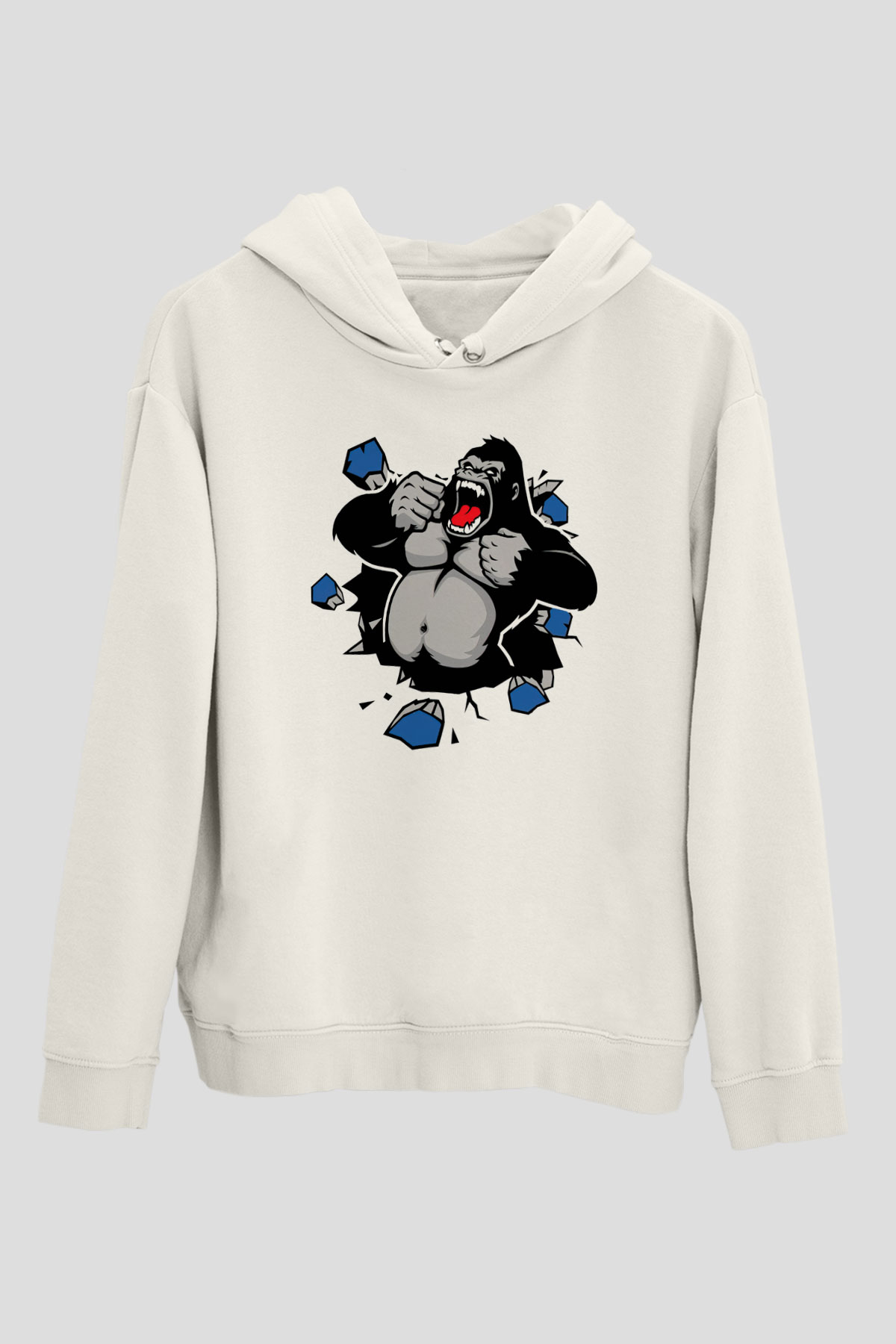 Goril Beyaz Unisex Kapşonlu Sweatshirt