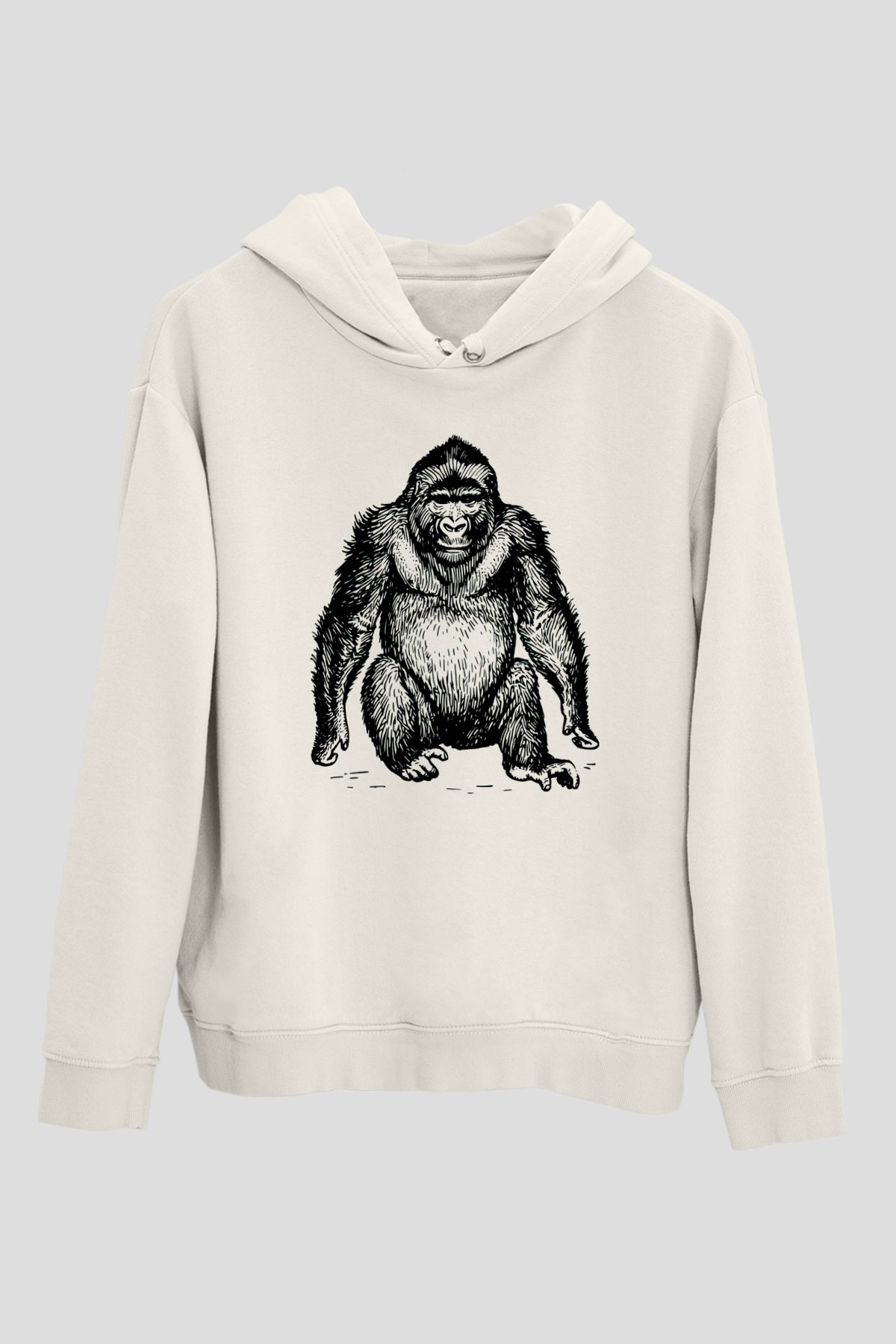 Goril Beyaz Unisex Kapşonlu Sweatshirt