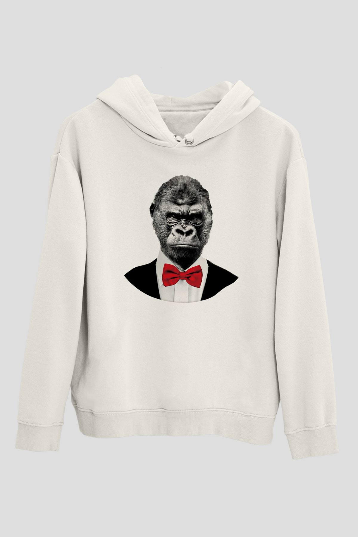 Goril Beyaz Unisex Kapşonlu Sweatshirt
