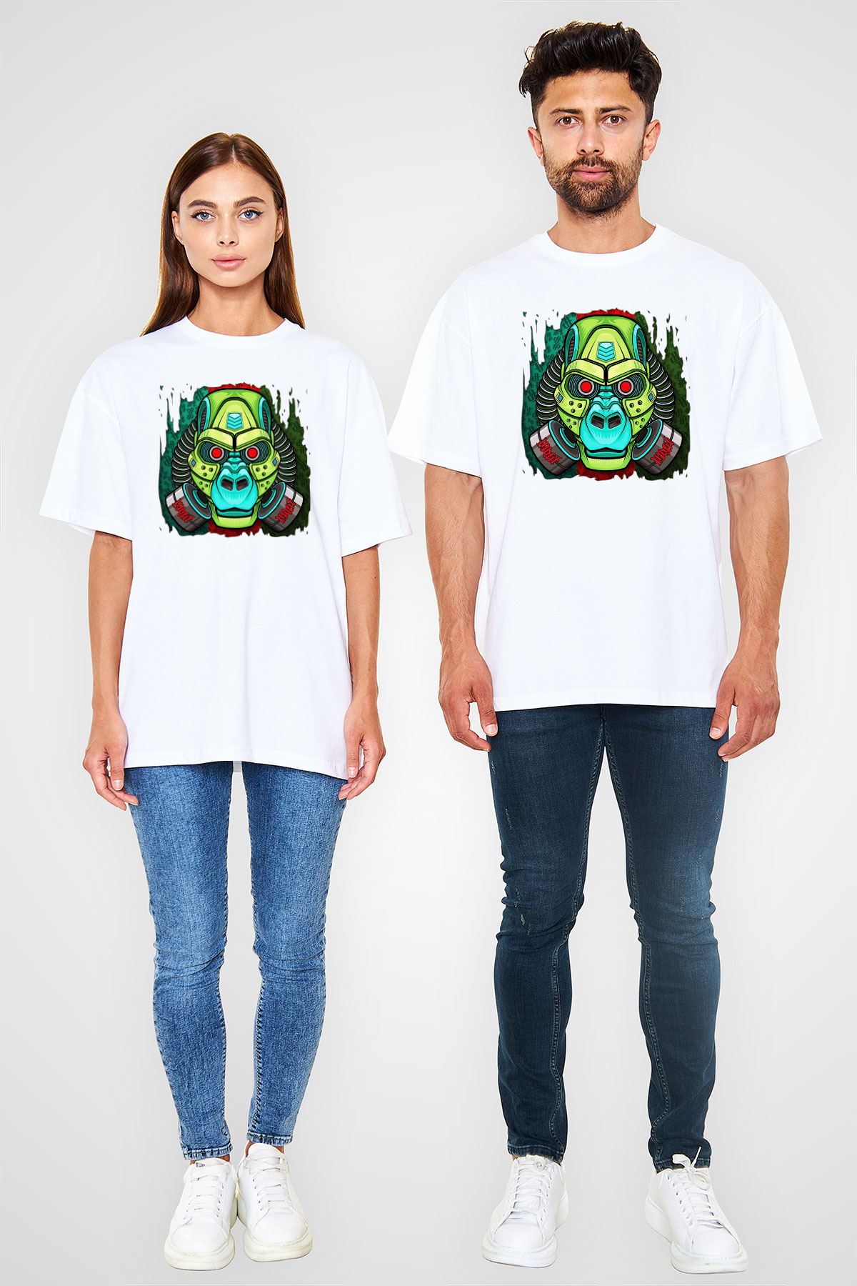 Goril Beyaz Unisex Oversize Tişört T-Shirt