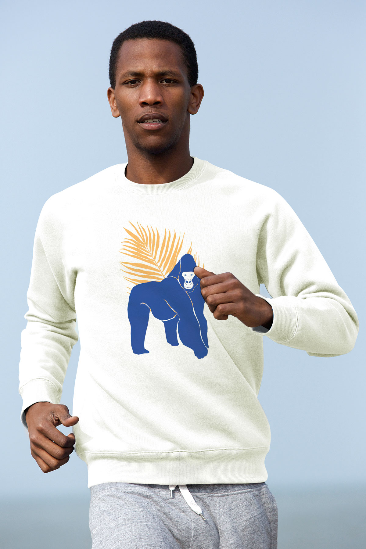 Goril Beyaz Unisex Sweatshirt