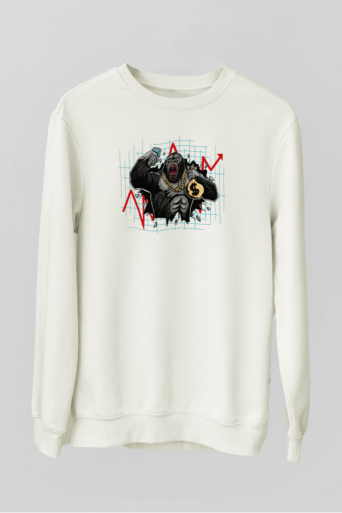 Goril Beyaz Unisex Sweatshirt