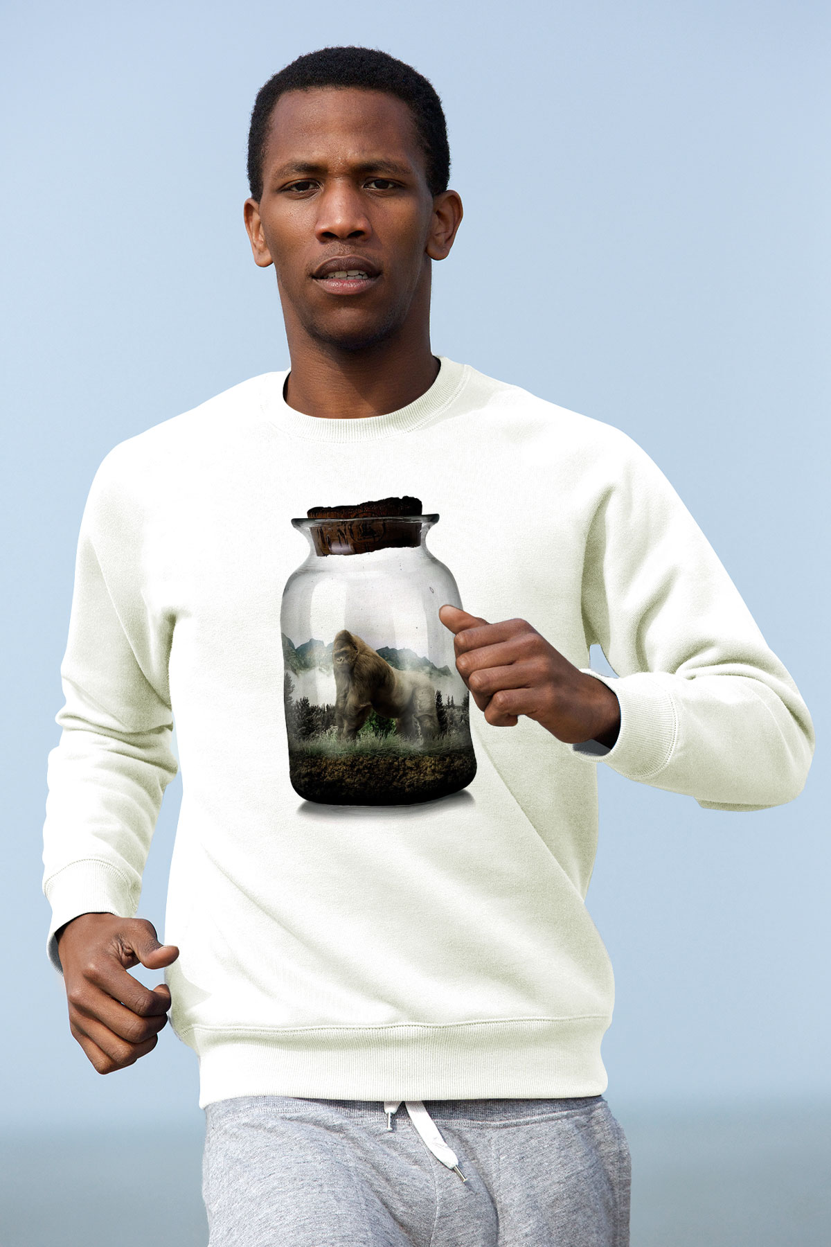 Goril Beyaz Unisex Sweatshirt
