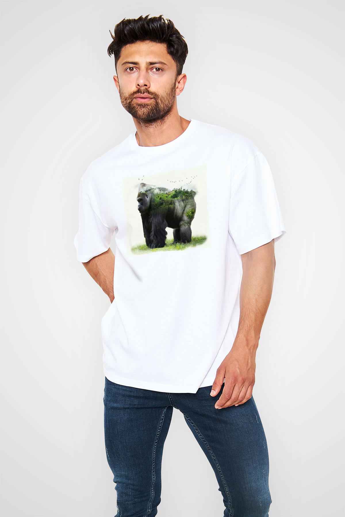 Goril Beyaz Oversize Tişört Oversize T-shirt - TişörtFabrikası