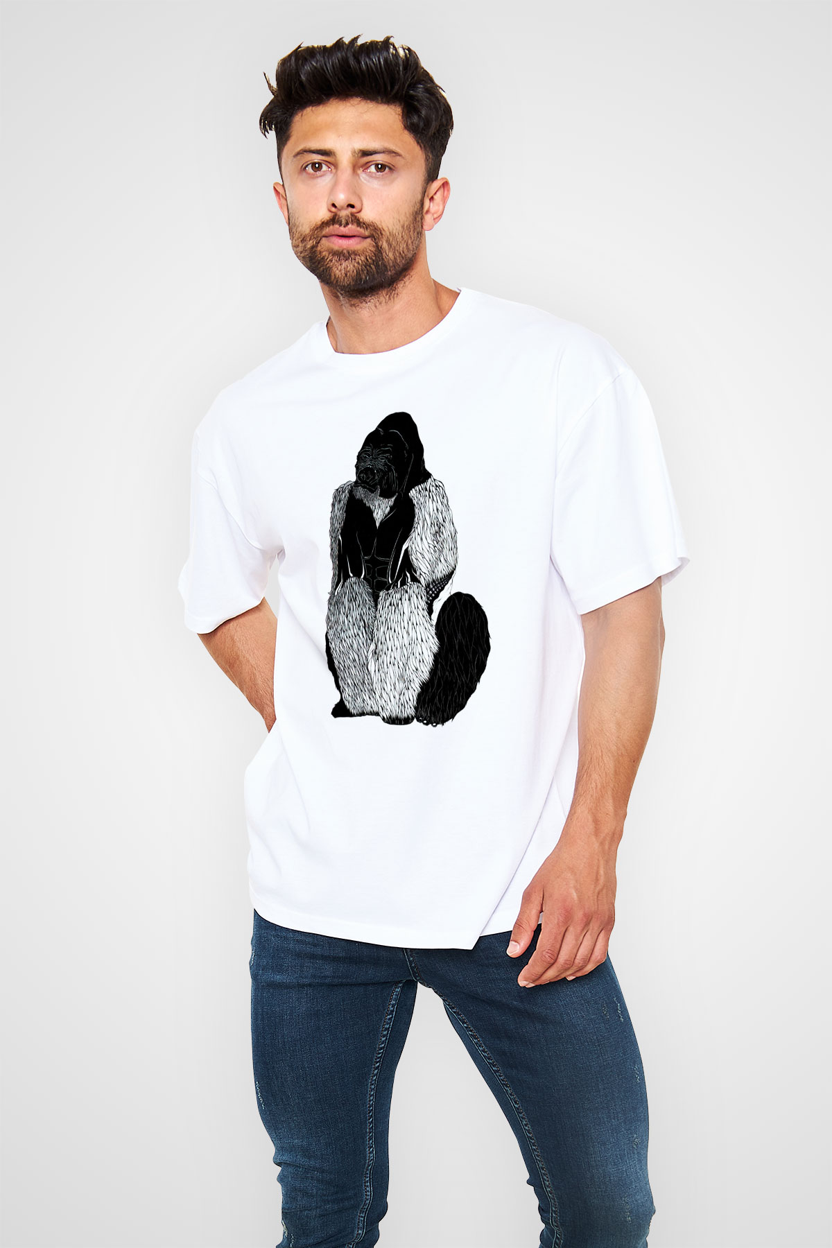 Goril Beyaz Oversize Tişört Oversize T-shirt - TişörtFabrikası