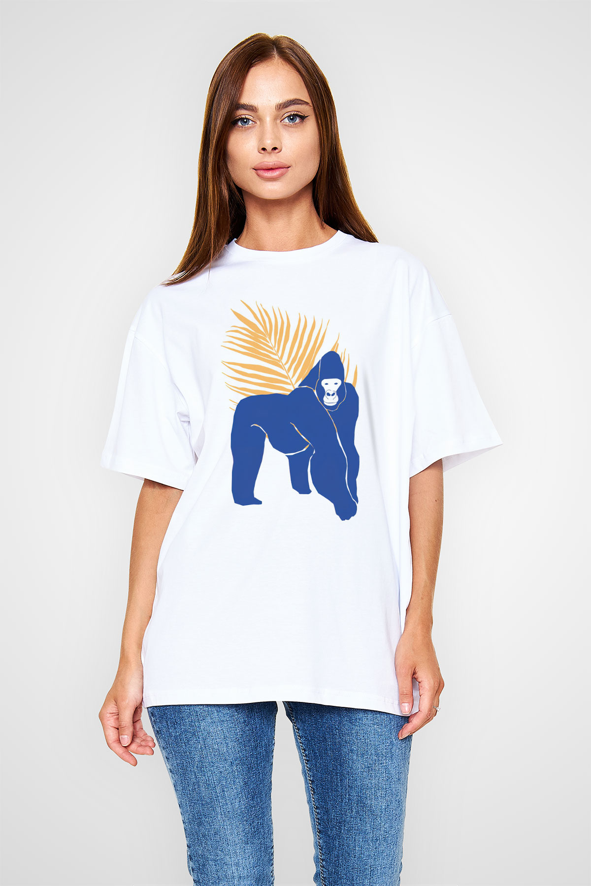 Goril Beyaz Oversize Tişört Oversize T-shirt - TişörtFabrikası