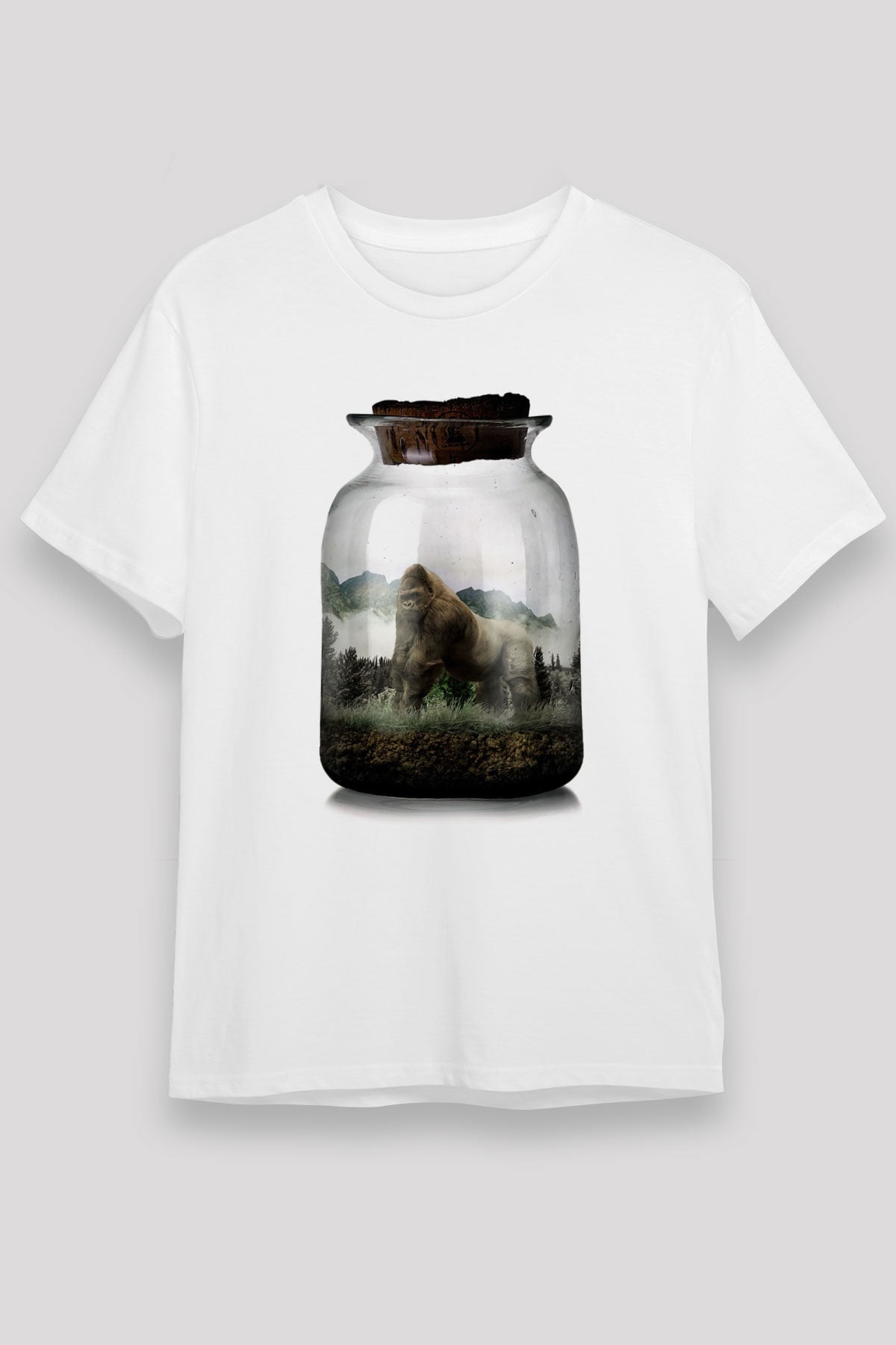 Goril Beyaz Unisex Tişört T-Shirt - TişörtFabrikası