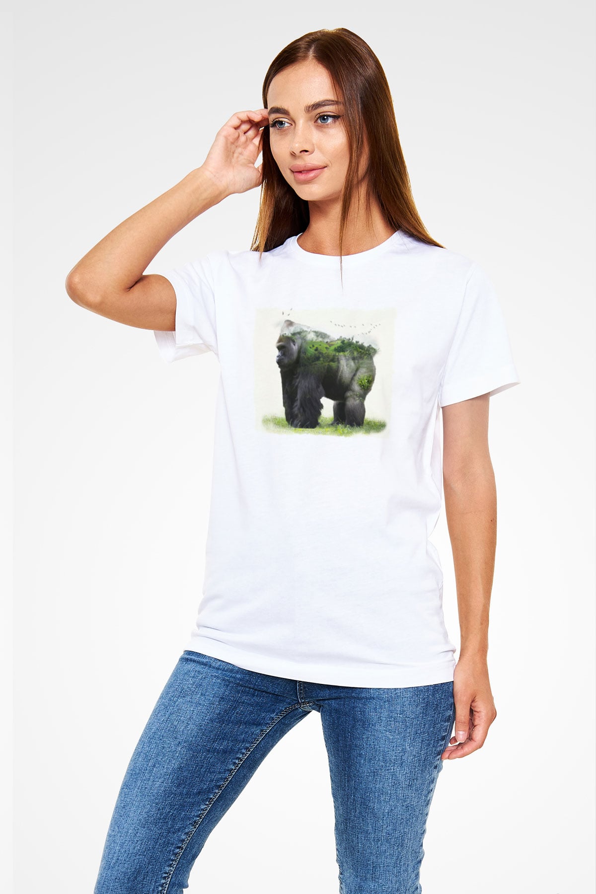 Goril Beyaz Unisex Tişört T-Shirt - TişörtFabrikası