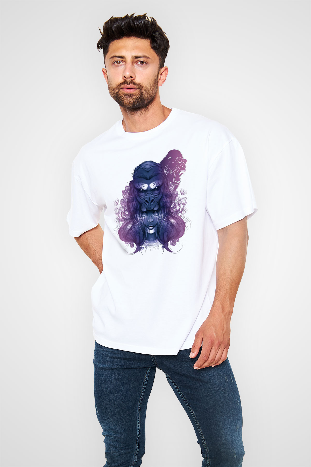 Goril Beyaz Oversize Tişört Oversize T-shirt - TişörtFabrikası