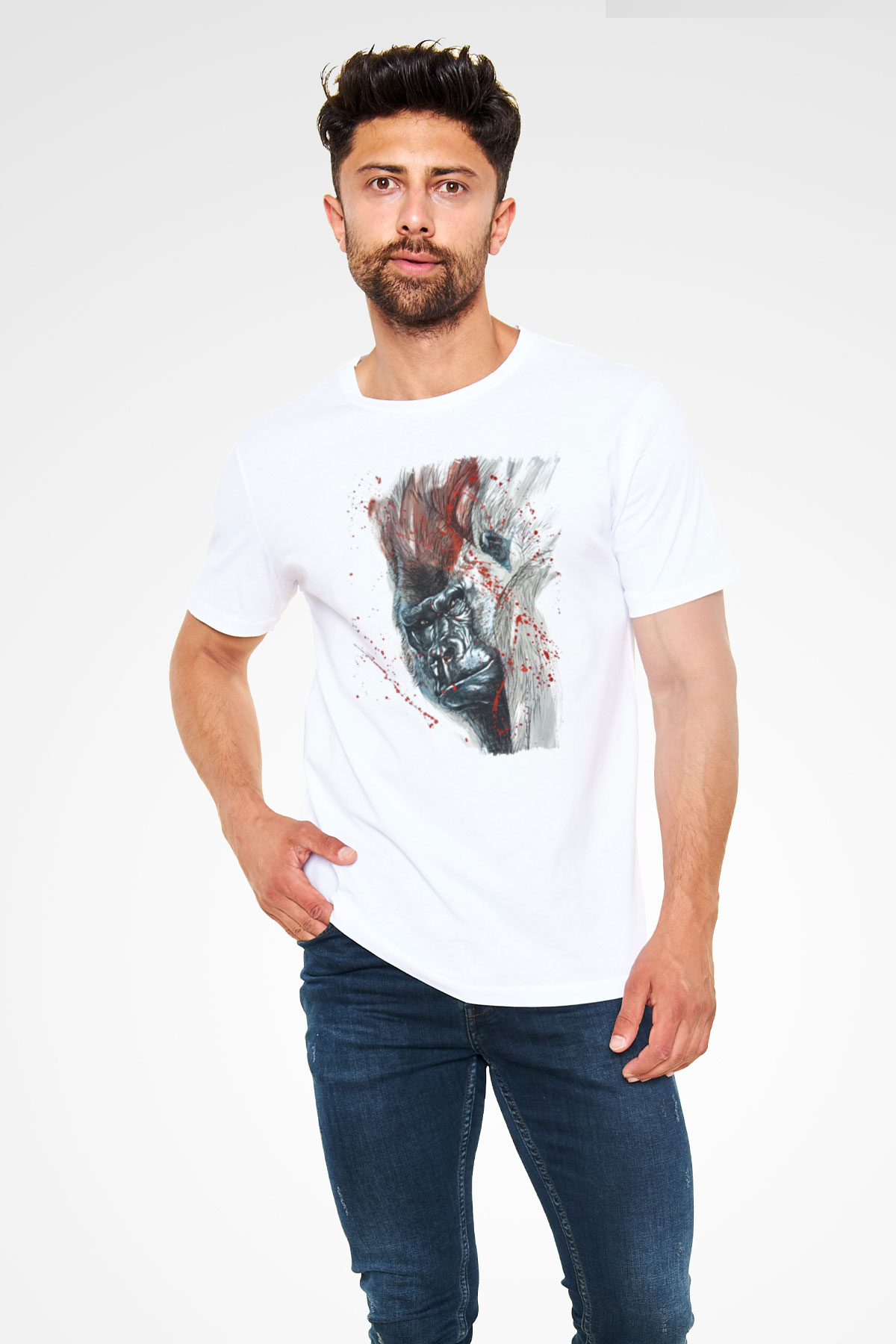 Goril Beyaz Unisex Tişört T-Shirt - TişörtFabrikası