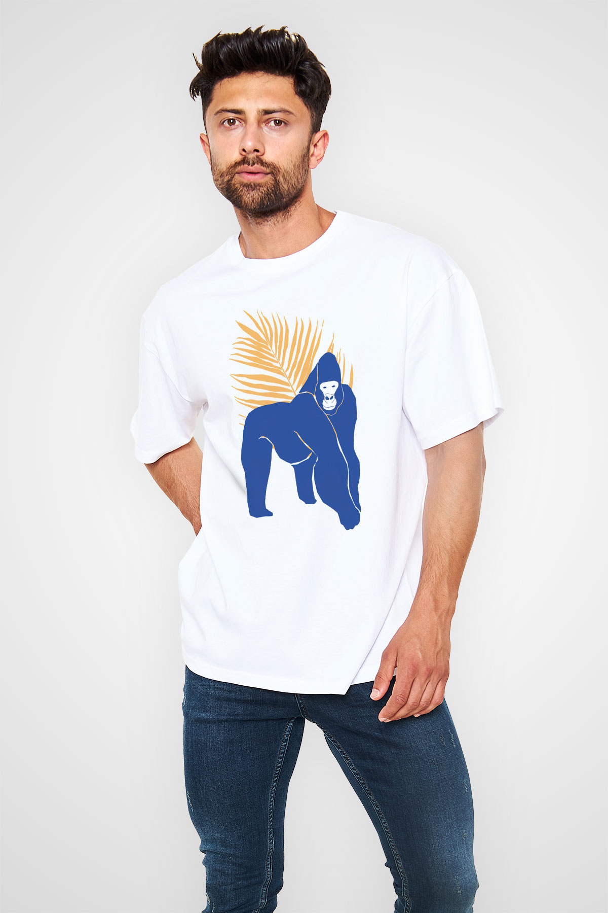 Goril Beyaz Oversize Tişört Oversize T-shirt - TişörtFabrikası