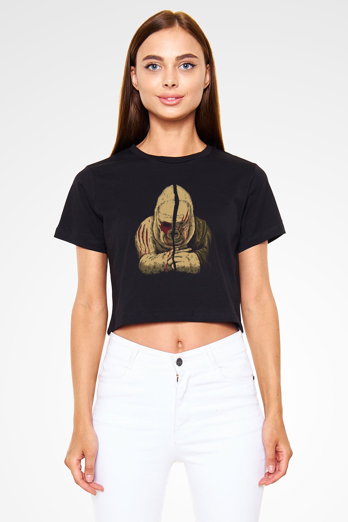 Goril Siyah  Crop Top Tişört