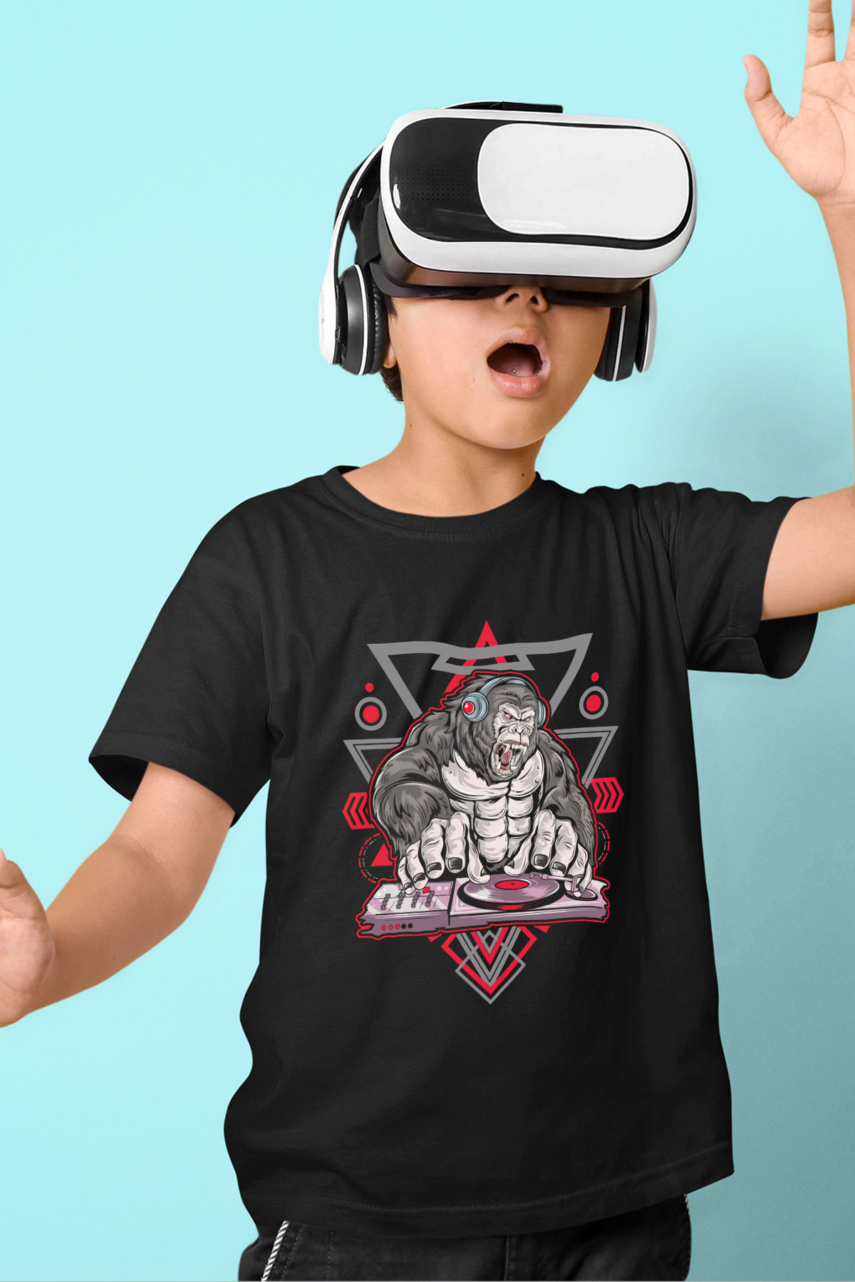 Goril Siyah Unisex Çocuk Tişört