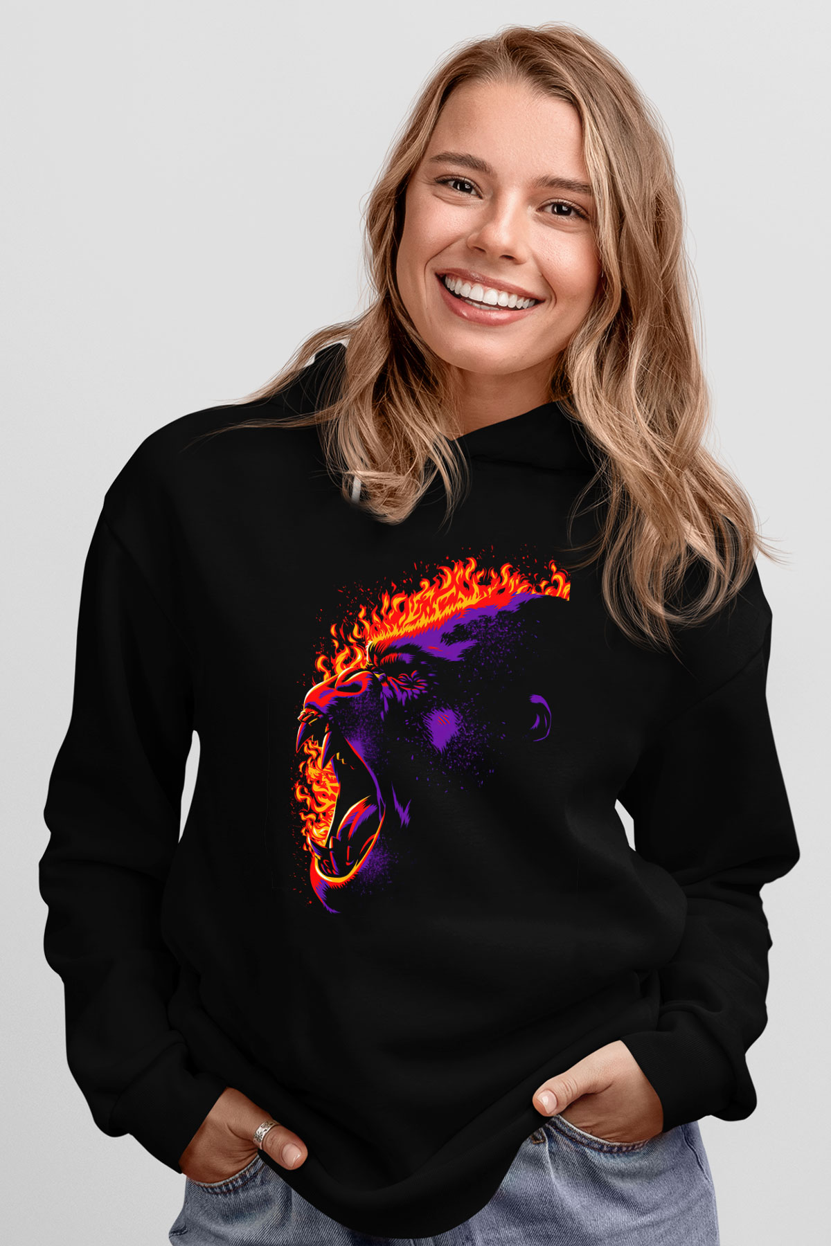 Goril Siyah Unisex Hoodie