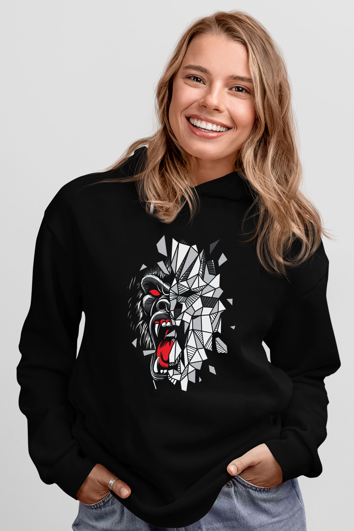 Goril Siyah Unisex Hoodie