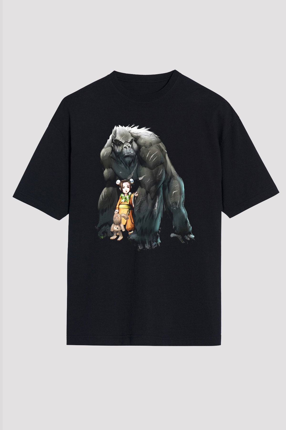 Goril Siyah Unisex Oversize Tişört T-Shirt