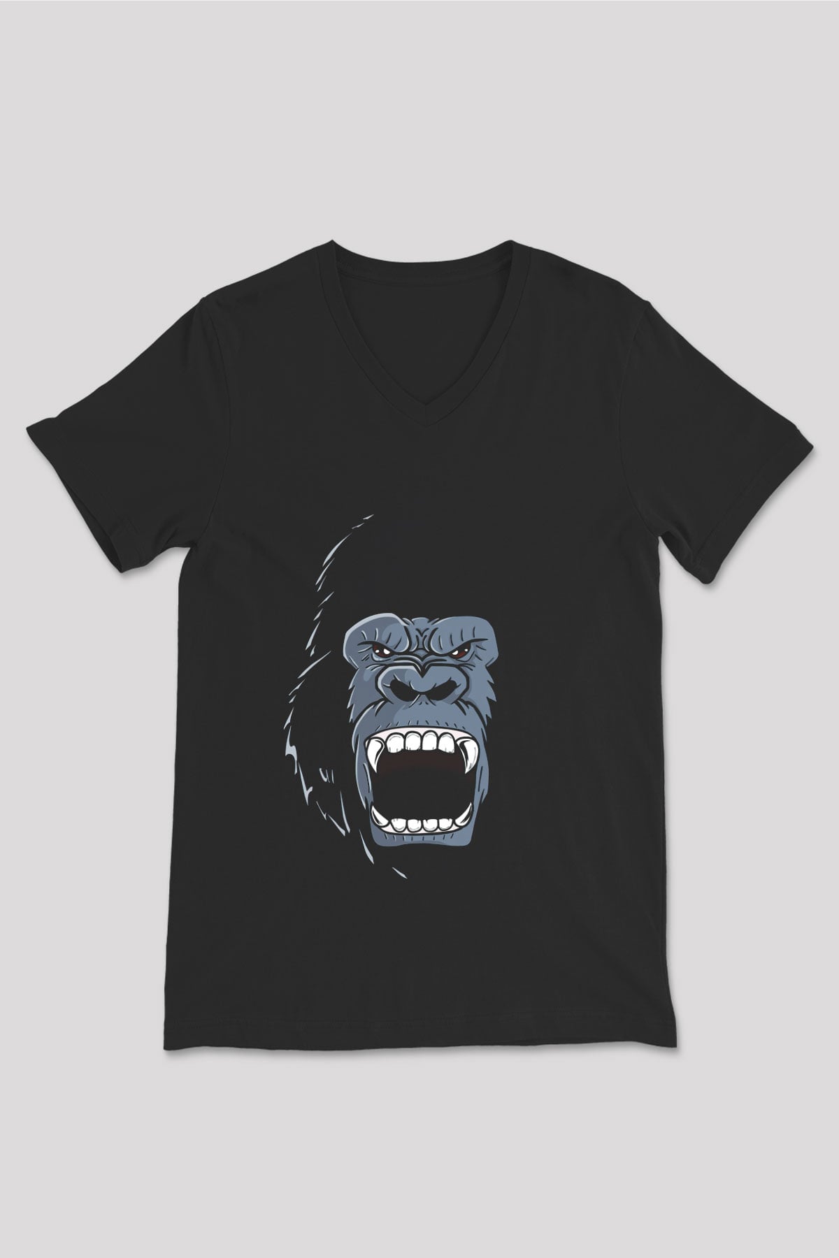 Goril Siyah Unisex V Yaka Tişört T-Shirt