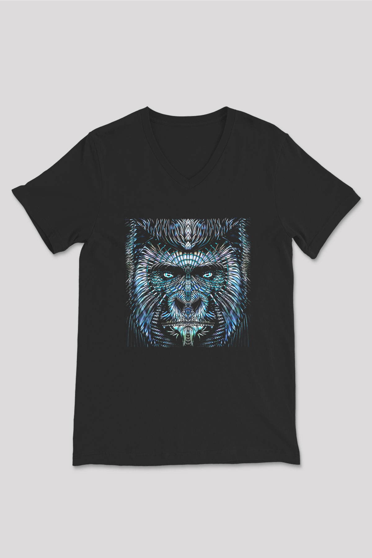 Goril Siyah Unisex V Yaka Tişört T-Shirt