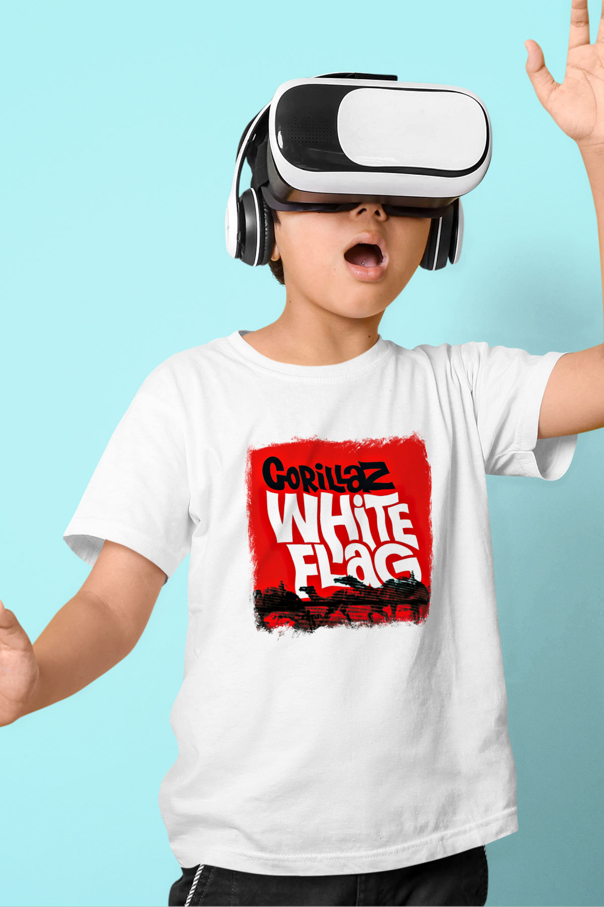 Gorillaz Baskılı Unisex Beyaz Çocuk Tişört