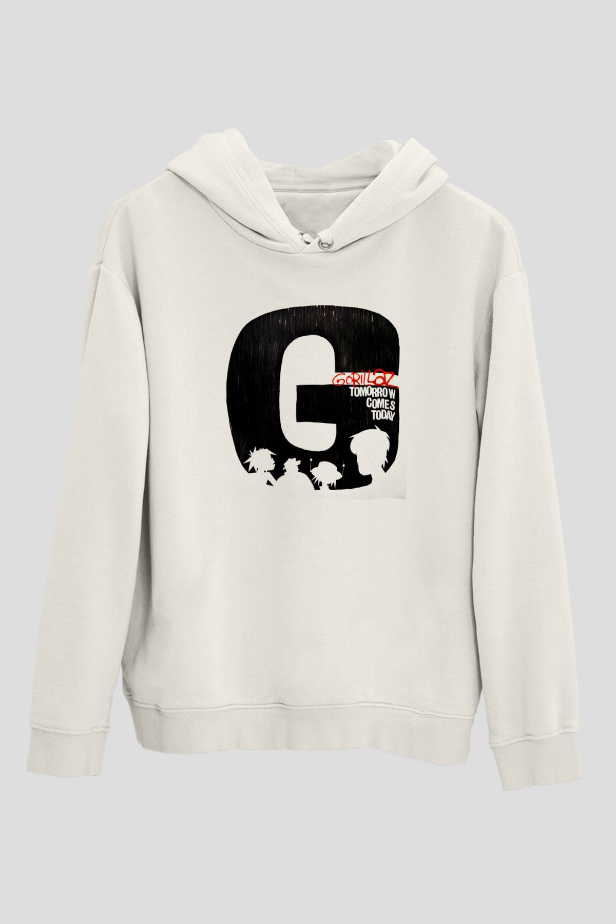 Gorillaz Baskılı Unisex Beyaz Hoodie