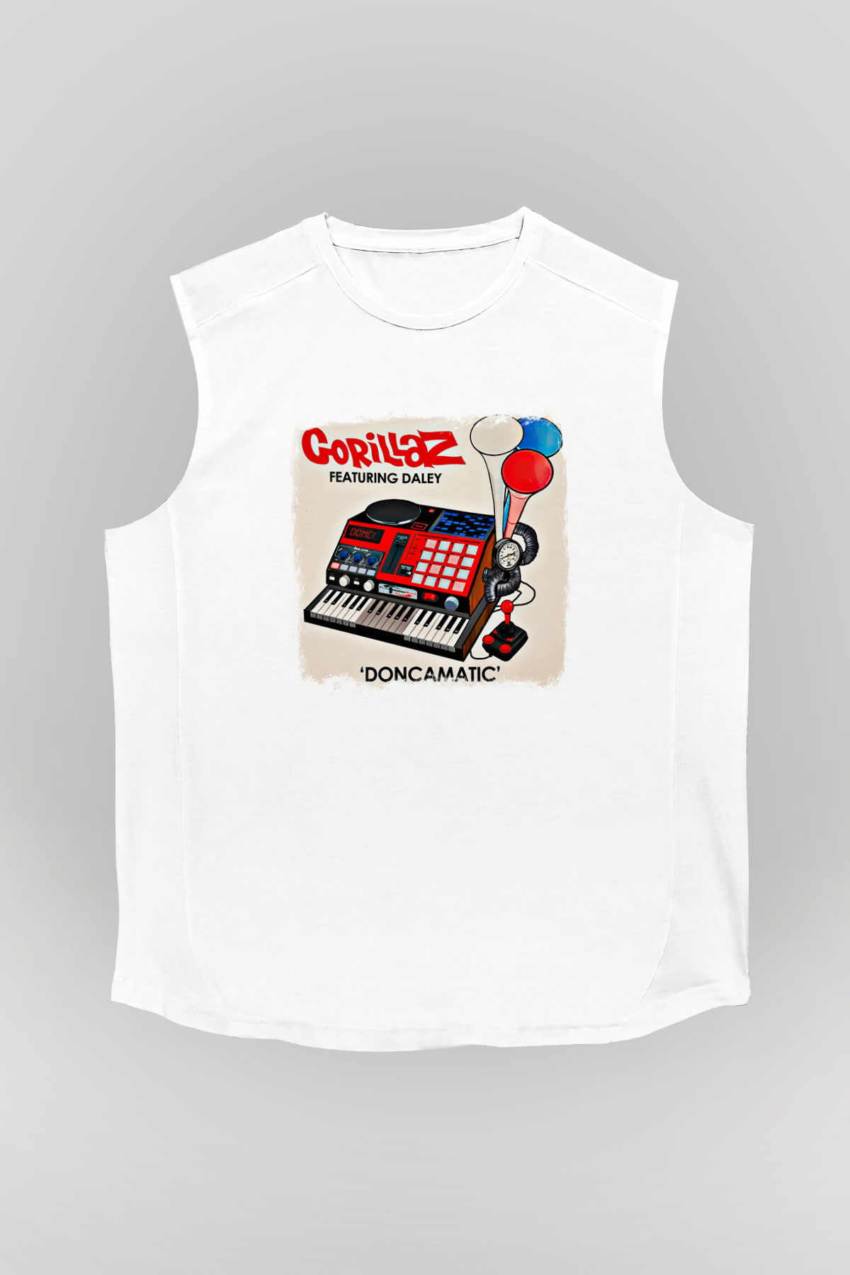 Gorillaz Baskılı Unisex Beyaz Kolsuz Tişört