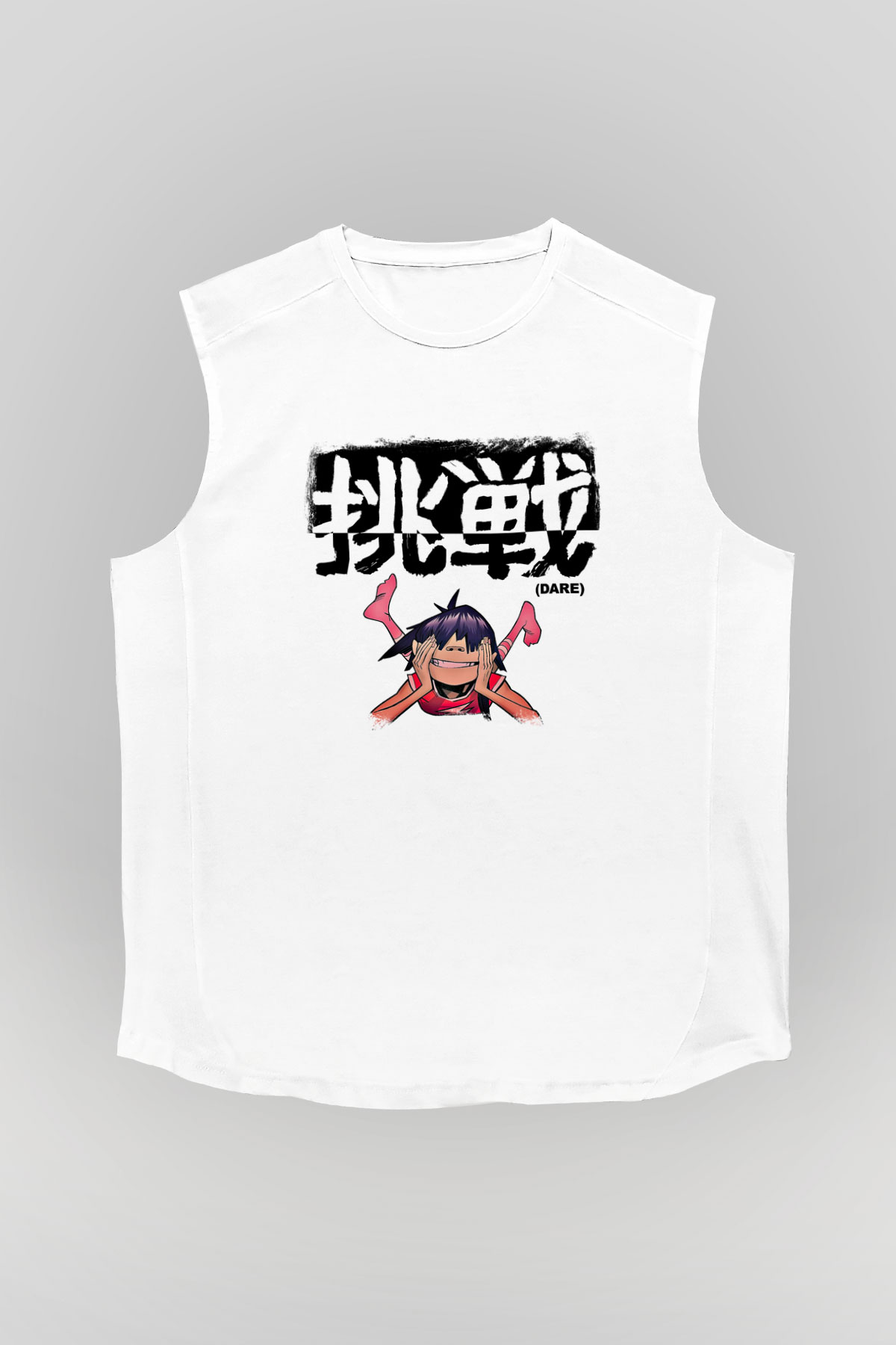 Gorillaz Baskılı Unisex Beyaz Kolsuz Tişört