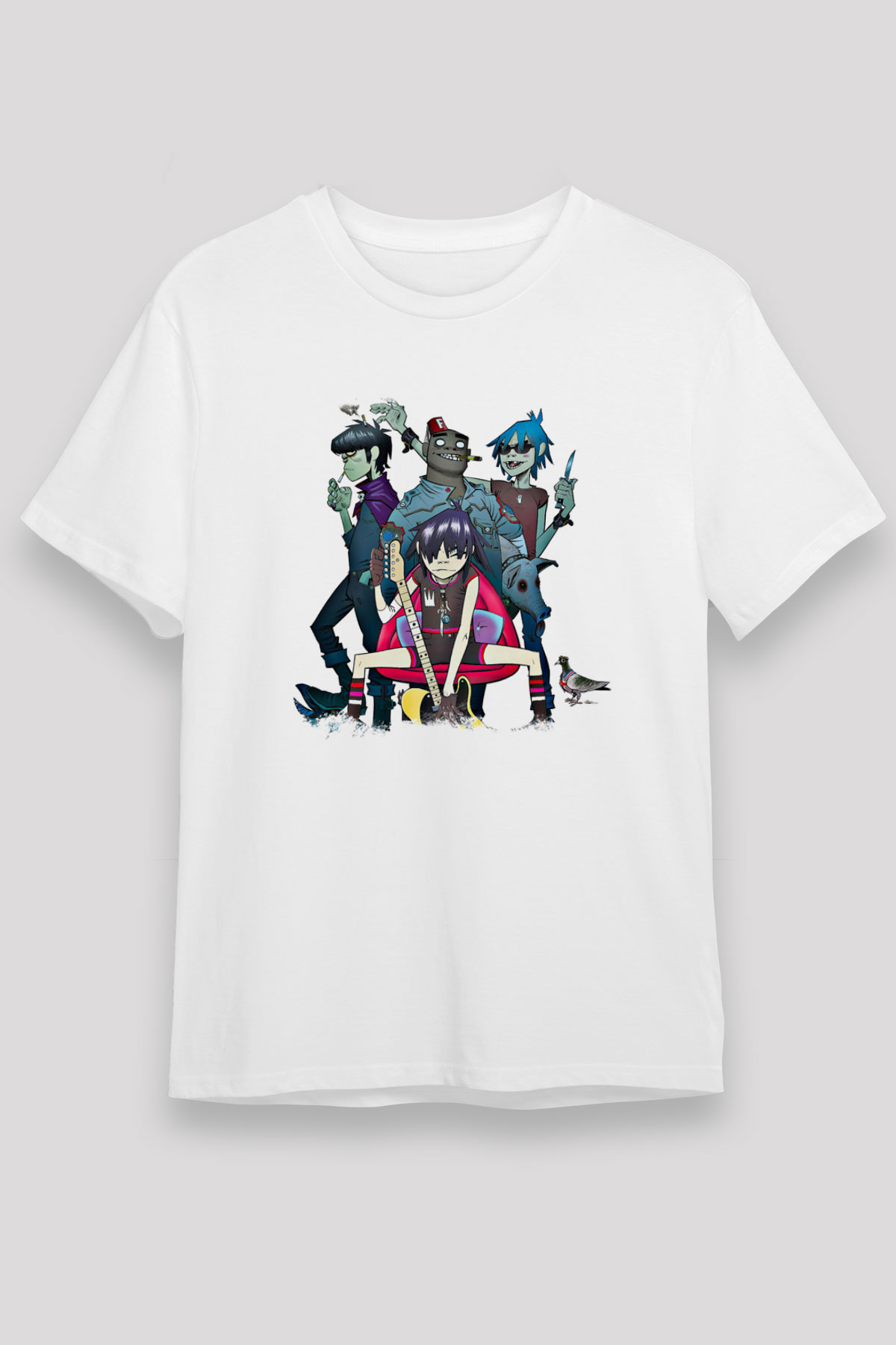Gorillaz Baskılı Unisex Beyaz Tişört
