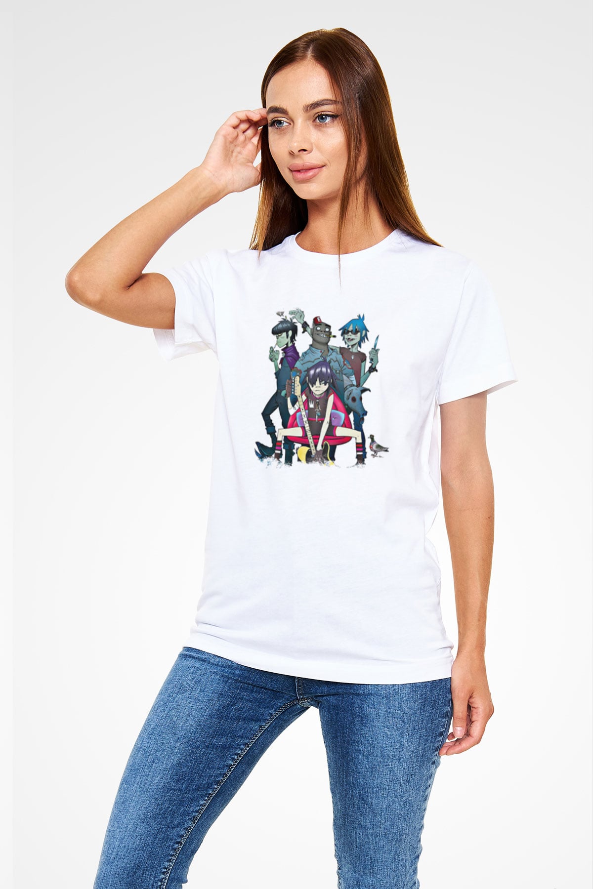 Gorillaz Baskılı Unisex Beyaz Tişört
