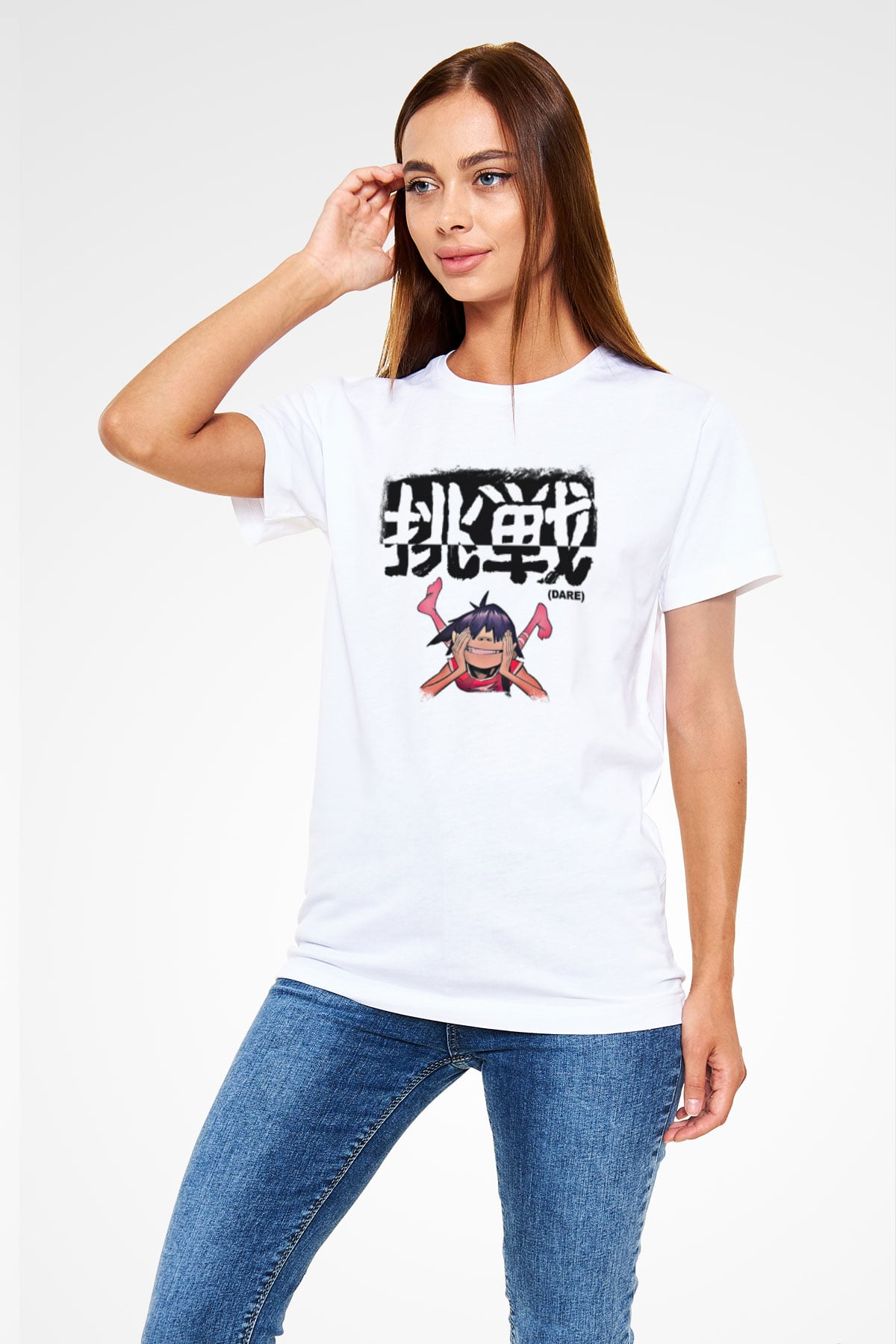 Gorillaz Baskılı Unisex Beyaz Tişört