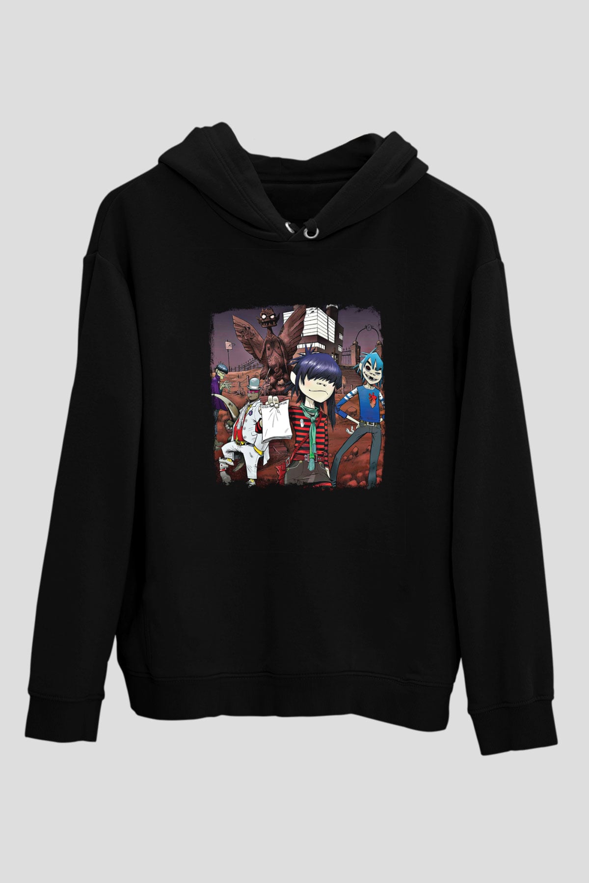 Gorillaz Baskılı Unisex Siyah Hoodie