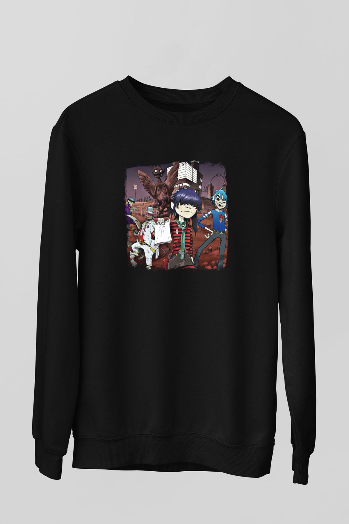 Gorillaz Baskılı Unisex Siyah Sweatshirt