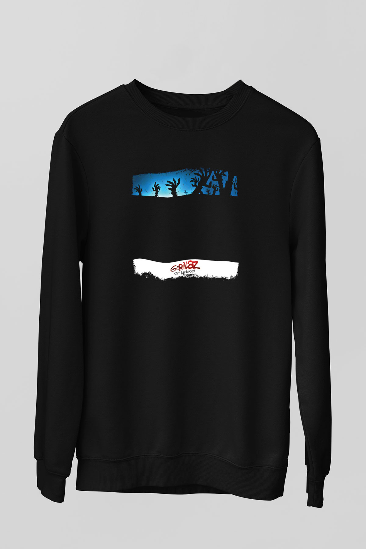 Gorillaz Baskılı Unisex Siyah Sweatshirt