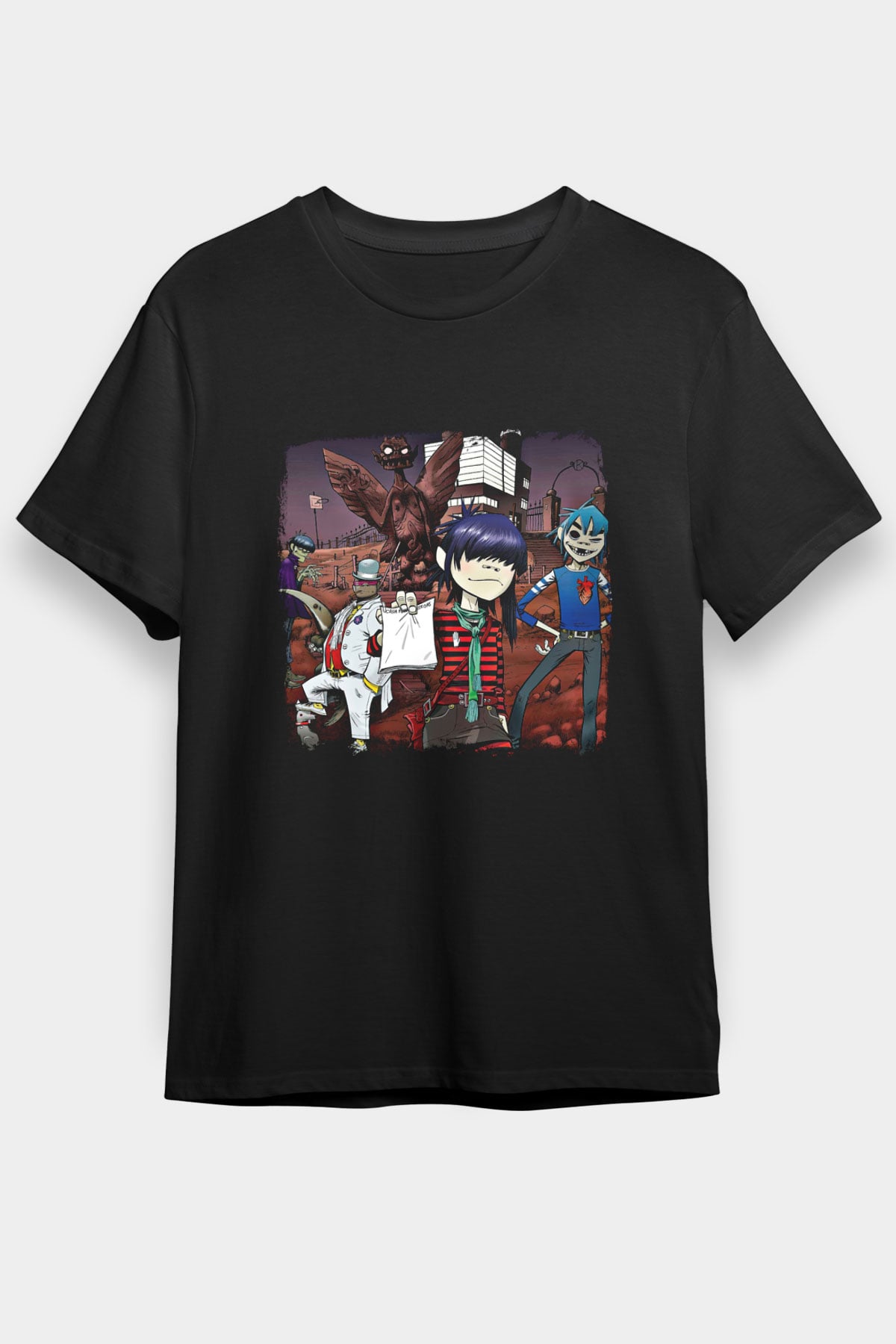 Gorillaz Baskılı Unisex Siyah Tişört