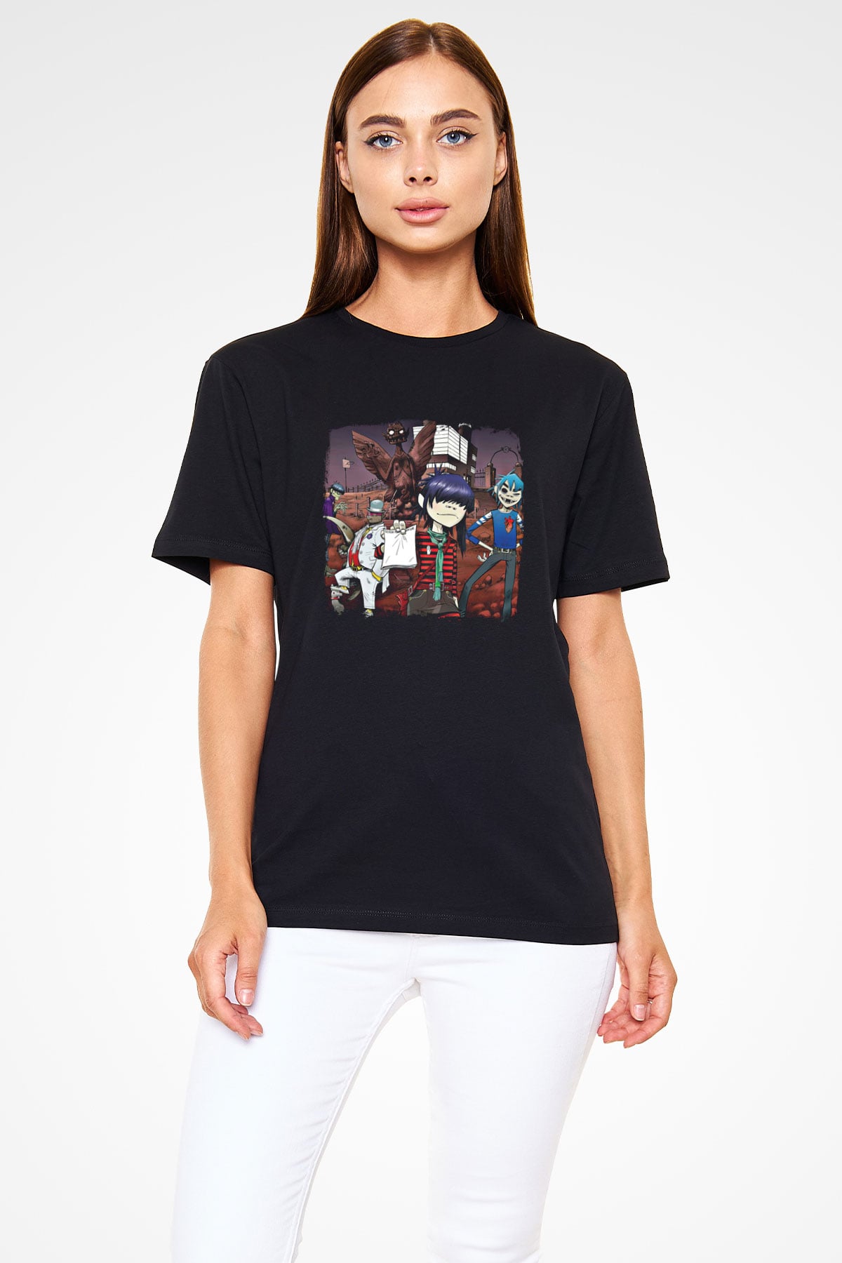 Gorillaz Baskılı Unisex Siyah Tişört