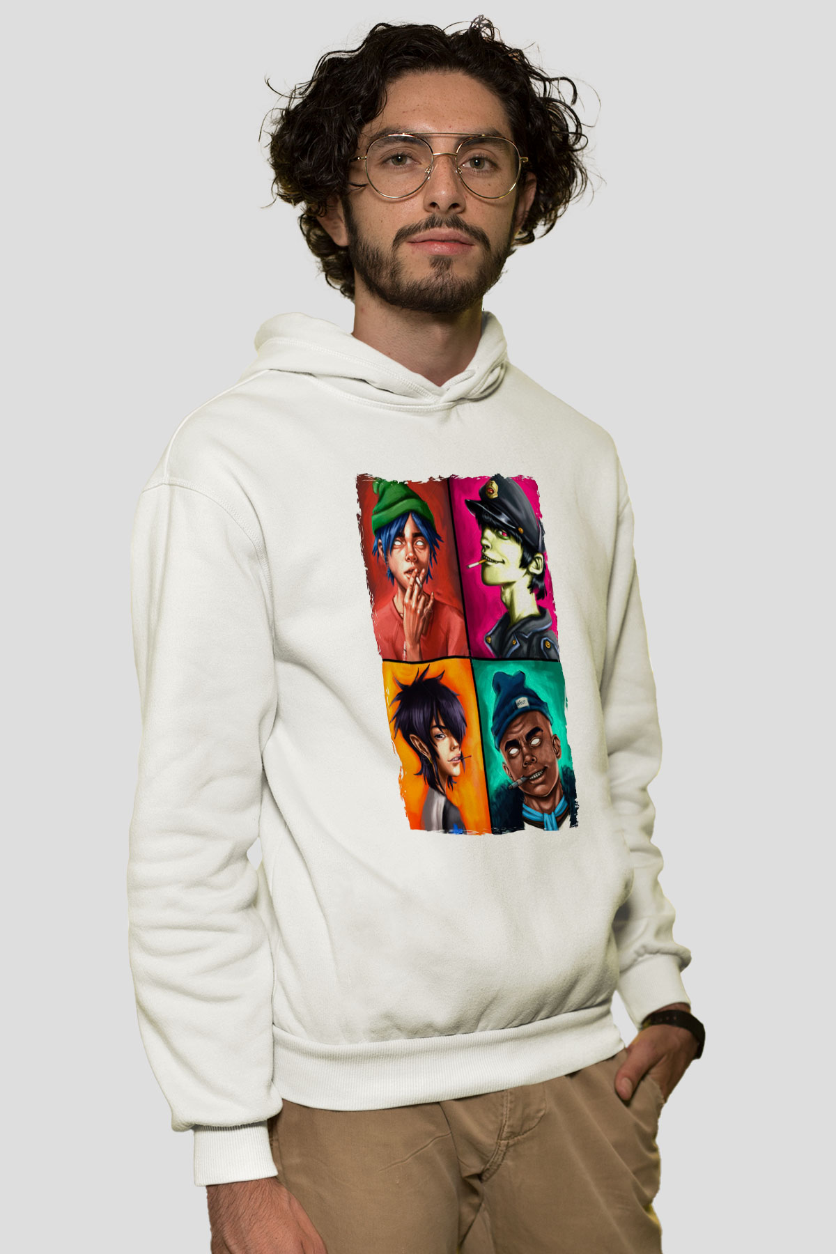 Gorillaz Beyaz Unisex Kapüşonlu Sweatshirt