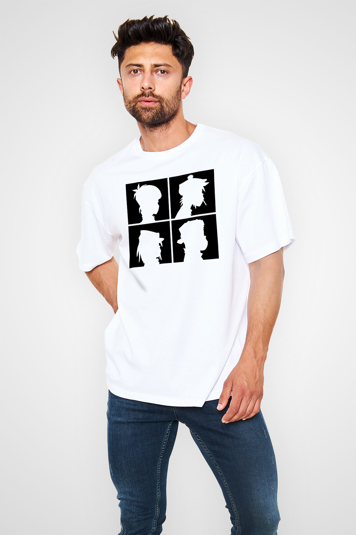 Gorillaz Beyaz Unisex Oversize Tişört T-Shirt