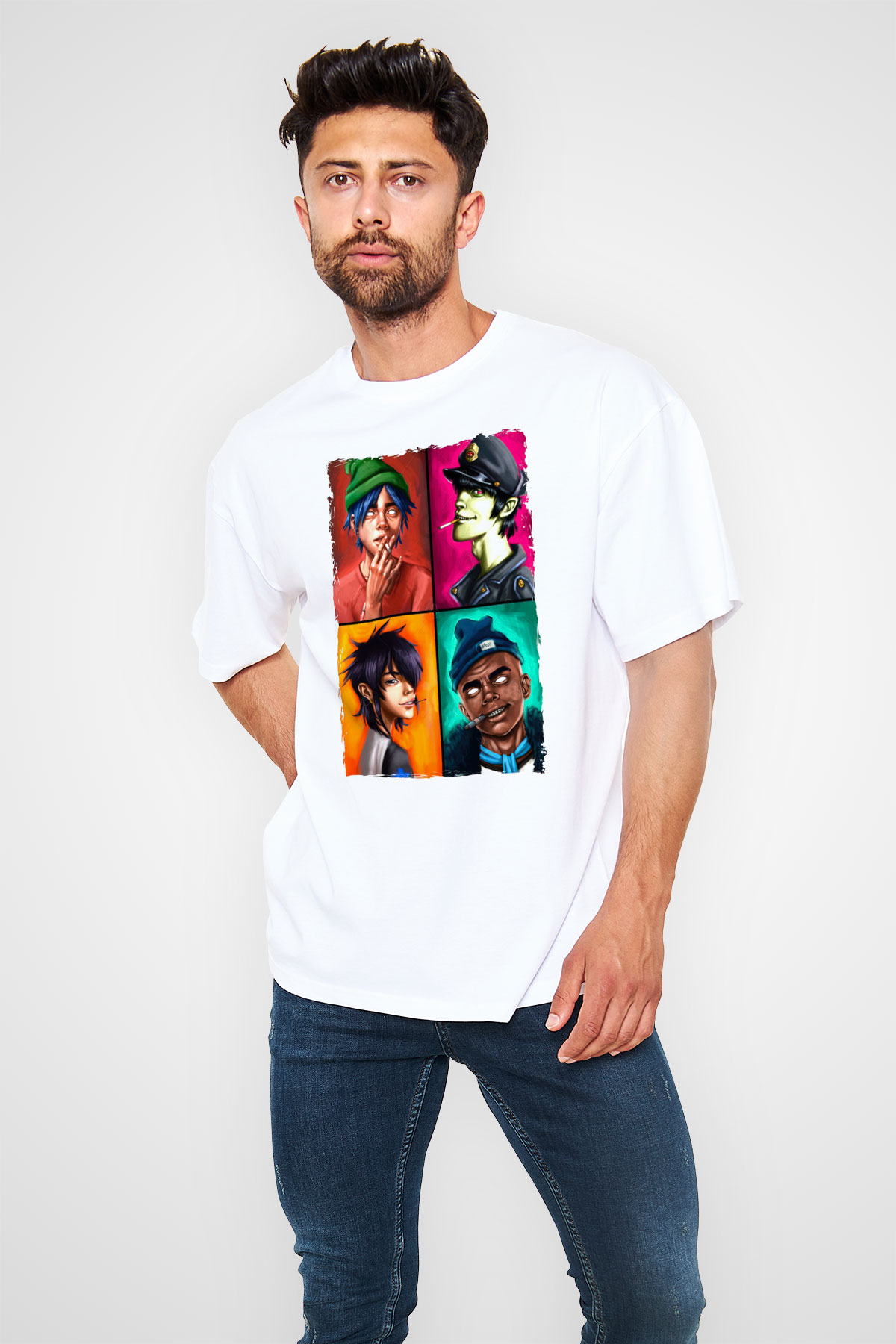 Gorillaz Beyaz Oversize Tişört Oversize T-shirt - TişörtFabrikası
