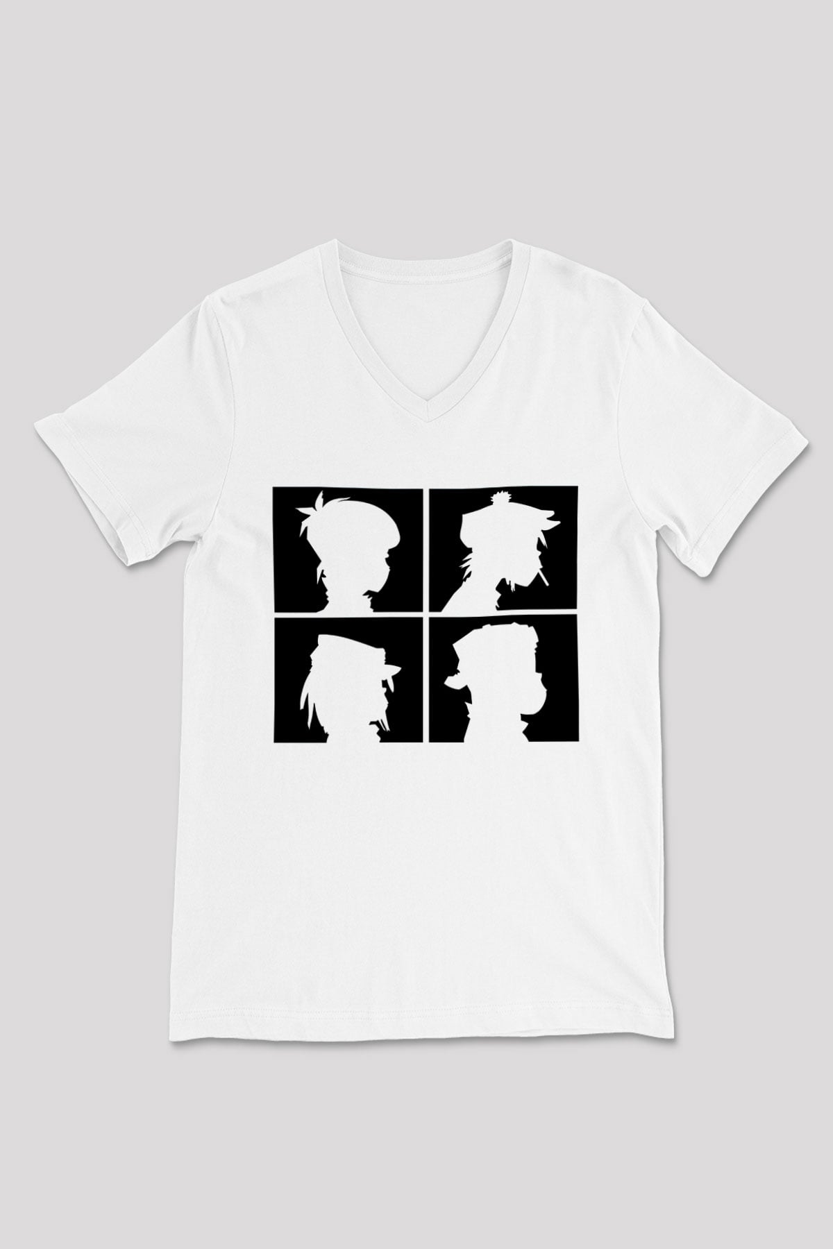 Gorillaz Beyaz Unisex V Yaka Tişört T-Shirt