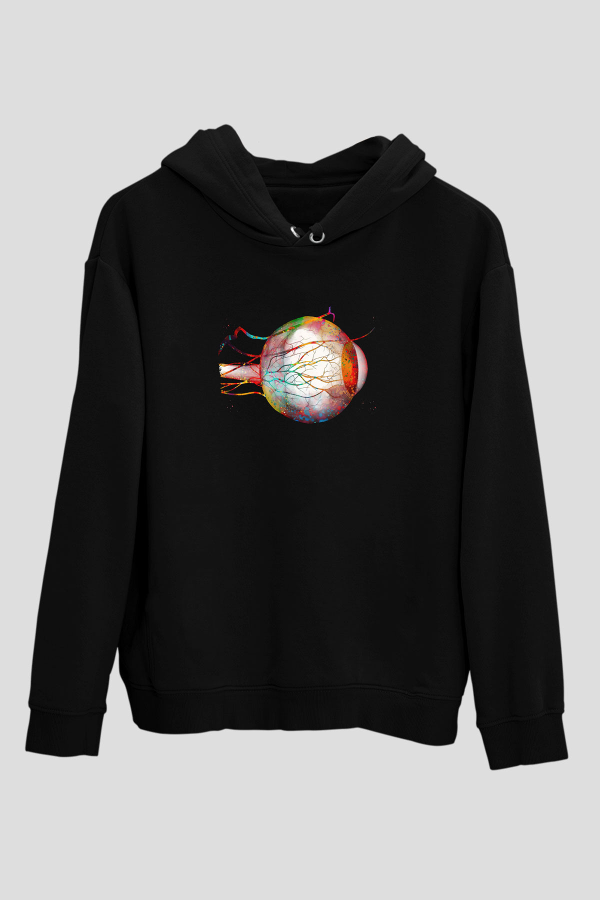 Göz Anatomisi Baskılı Unisex Siyah Hoodie