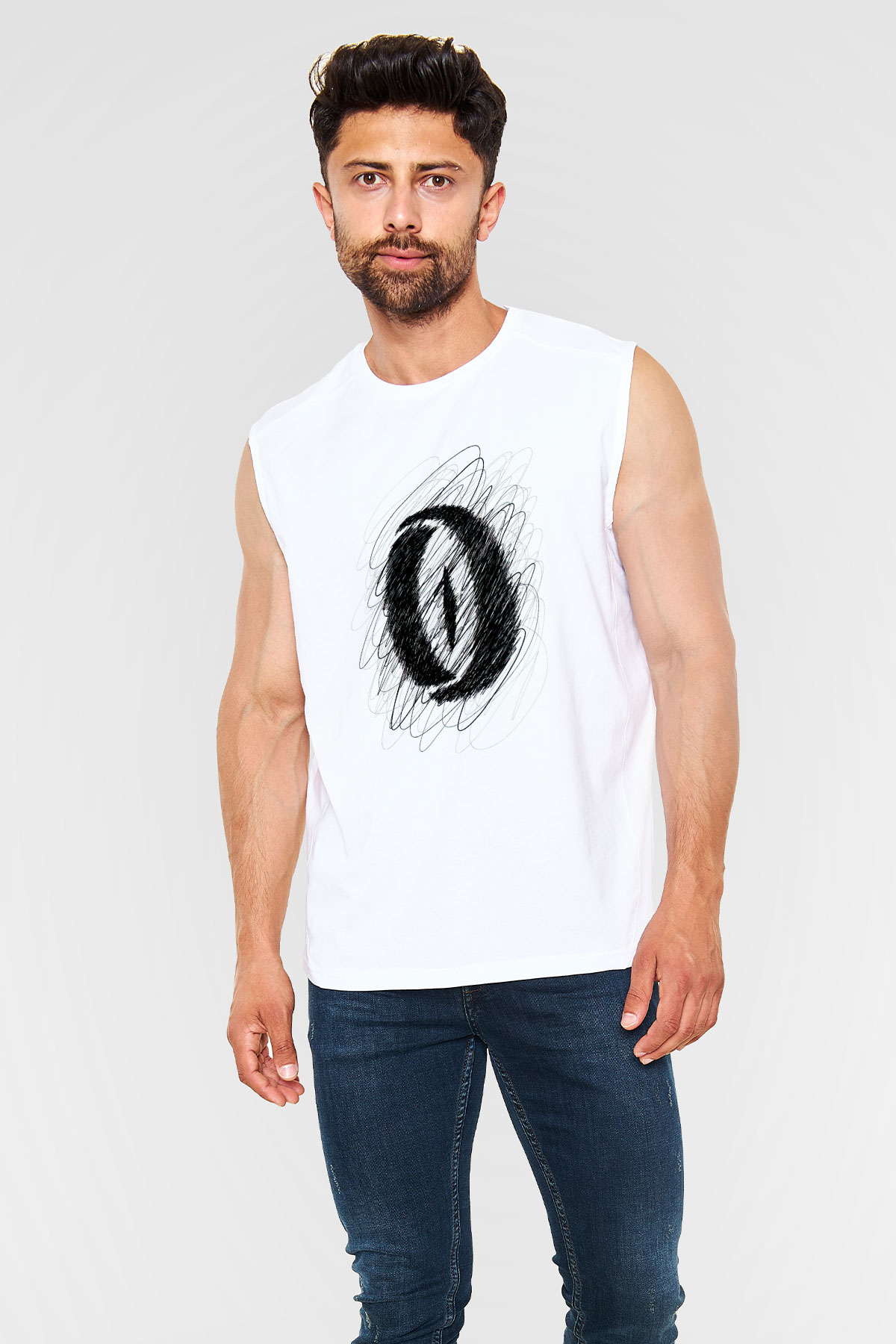Göz Baskılı Unisex Beyaz  Kolsuz Tişört