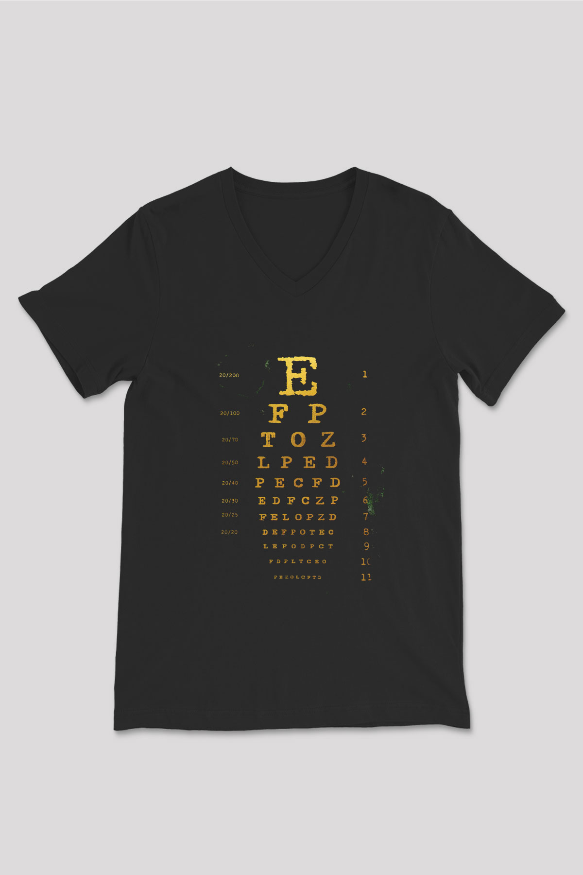 Göz Grafiği Diyagramı Baskılı Unisex V Yaka Siyah Tİşört - Tshirt
