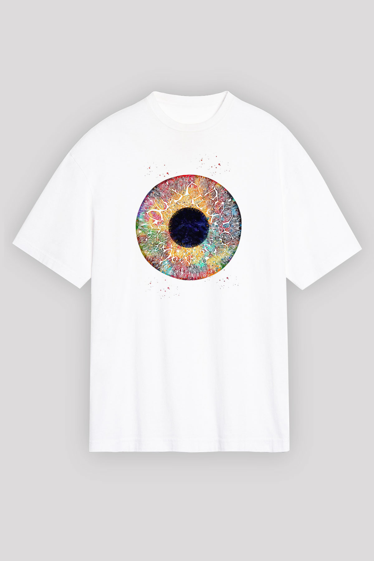 Göz İrisi Baskılı Unisex Oversize Beyaz Tişört - Tshirt