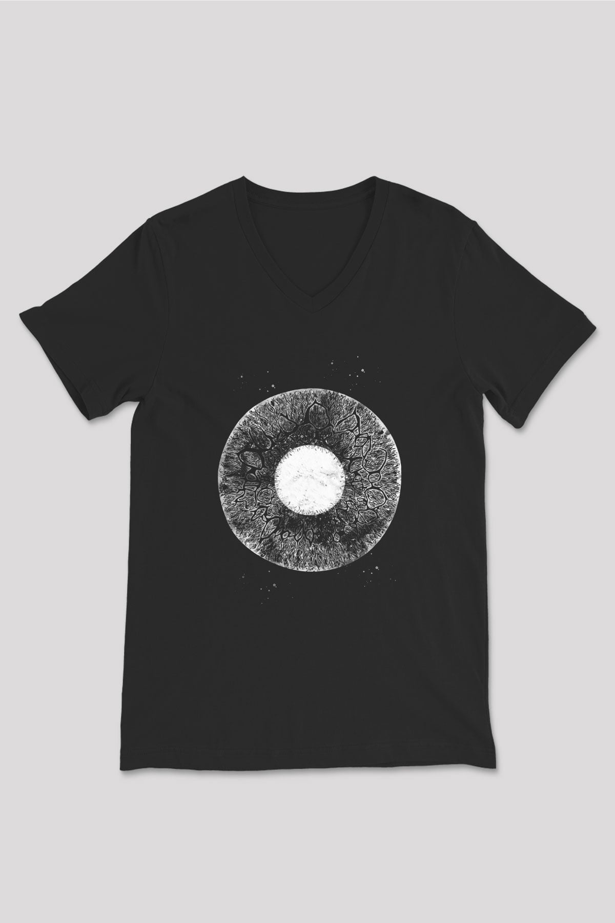 Göz İrisi Baskılı Unisex V Yaka Siyah Tİşört - Tshirt