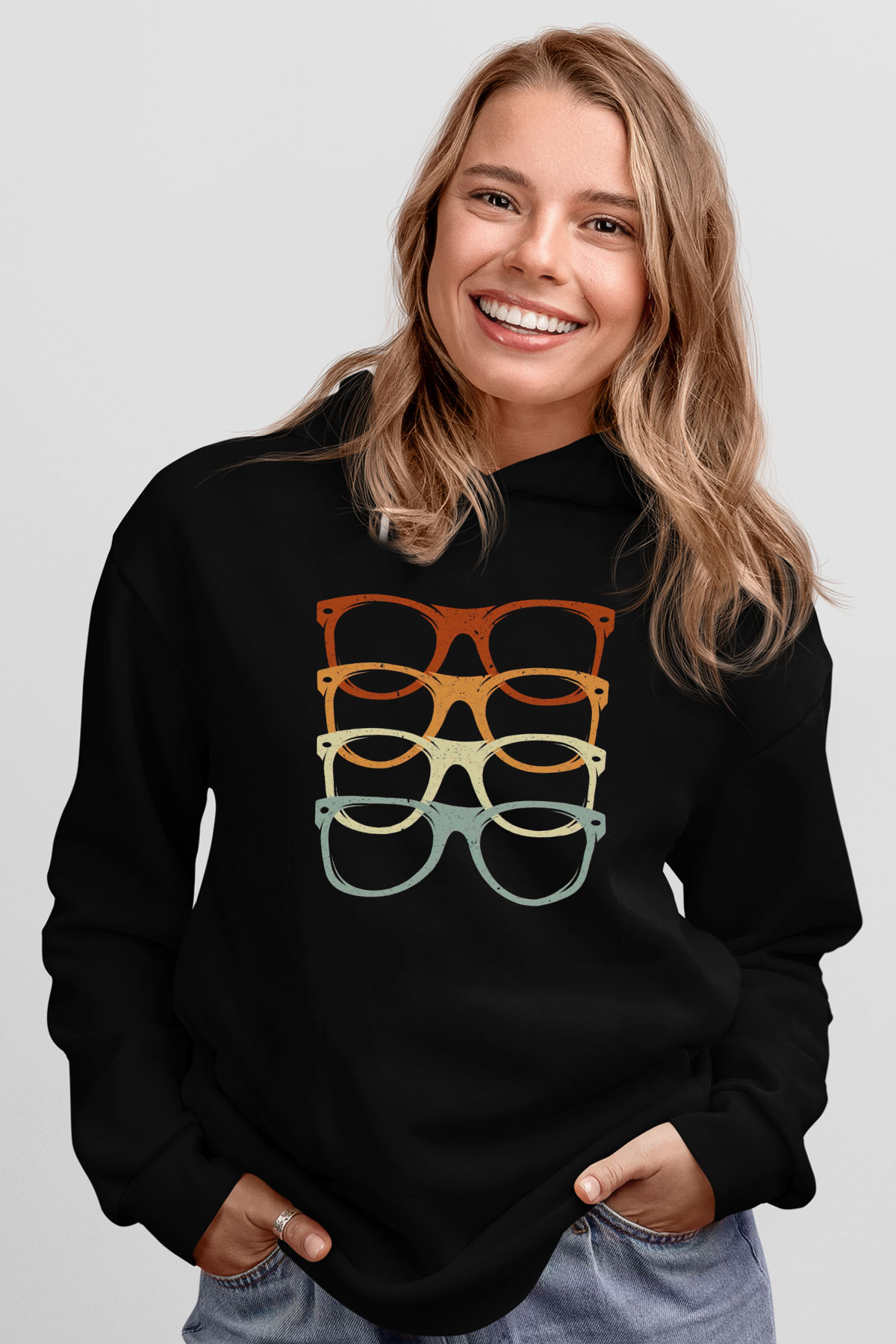 Gözlükçü Siyah Unisex Kapüşonlu Sweatshirt